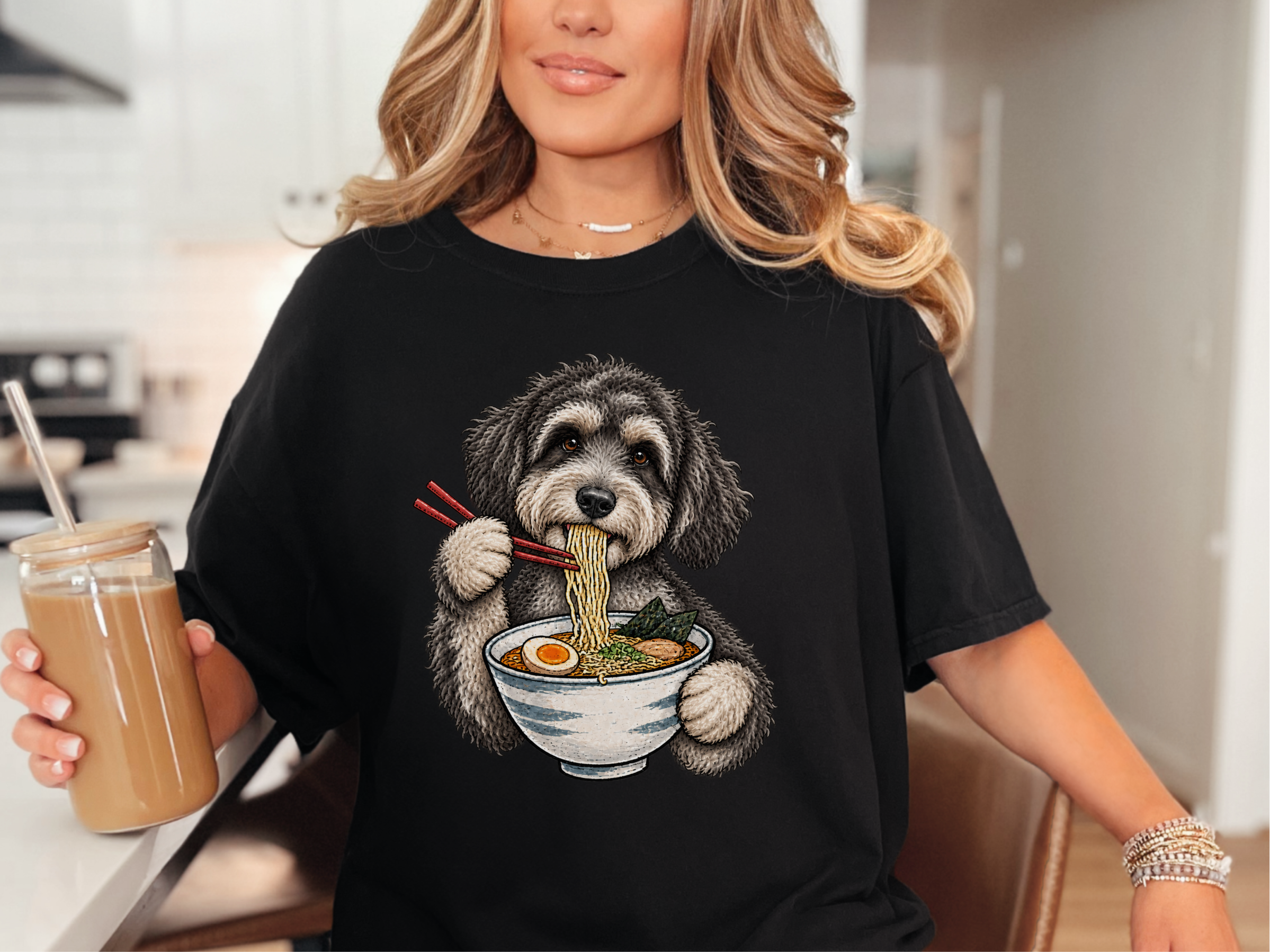 Schnoodle Eating Ramen Noodles doodle dog shirt - photo 3