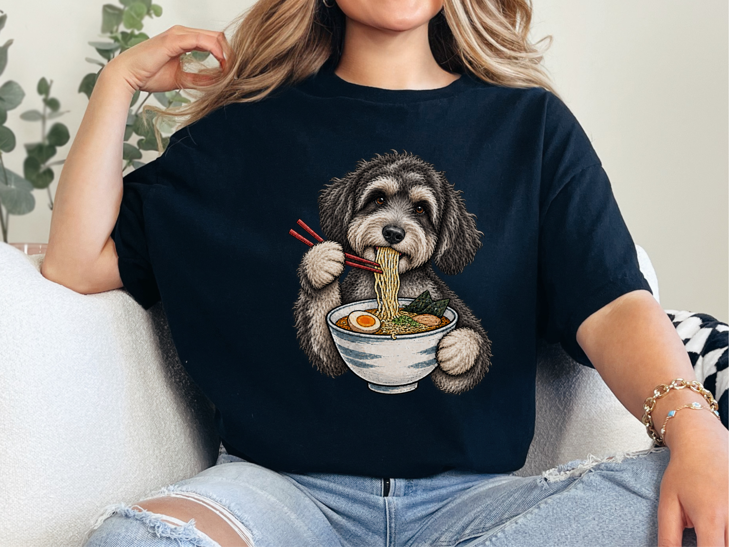 Schnoodle Eating Ramen Noodles doodle dog shirt - photo 4