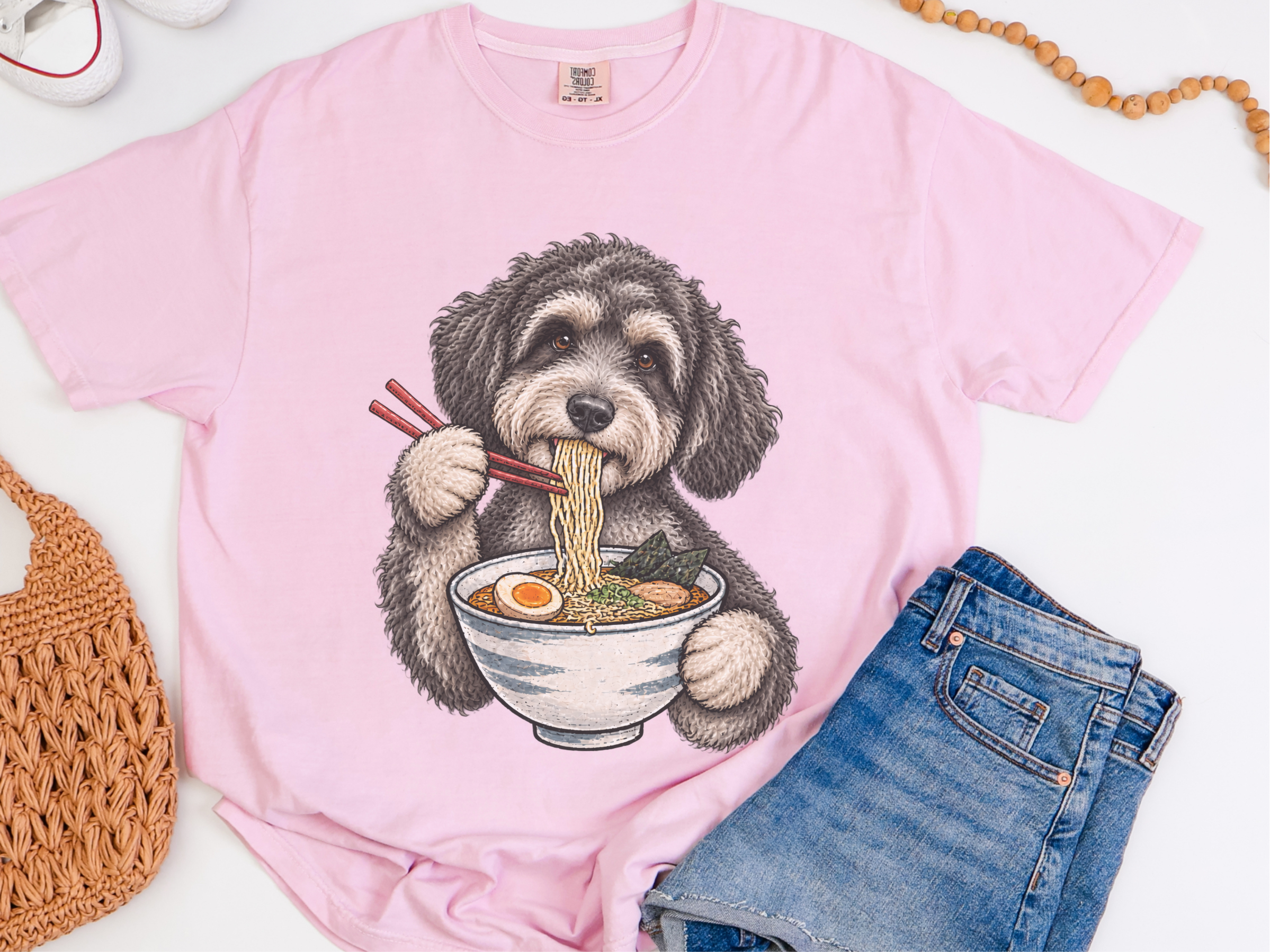 Schnoodle Eating Ramen Noodles doodle dog shirt - photo 5