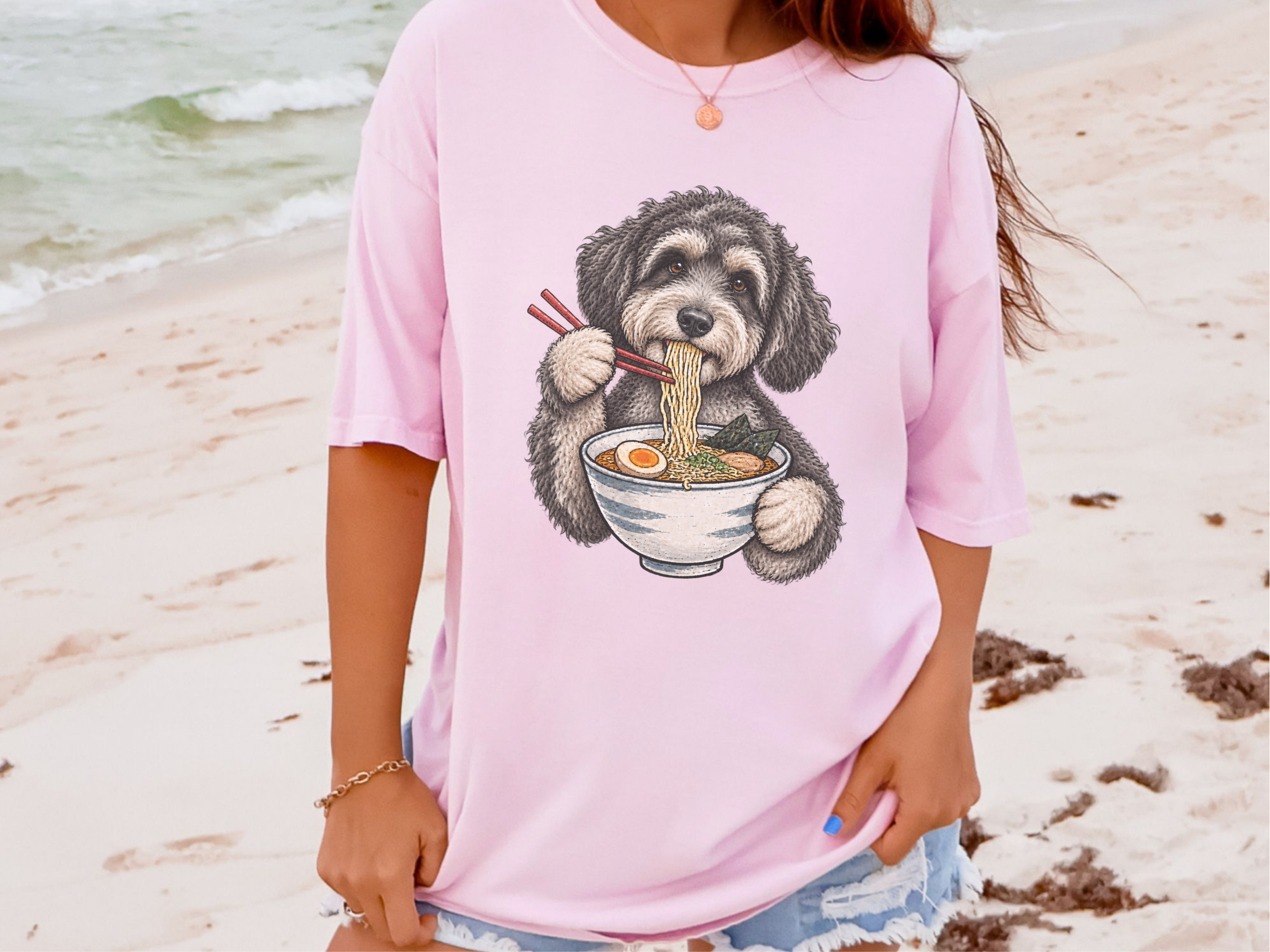 Schnoodle Eating Ramen Noodles doodle dog shirt - photo 6