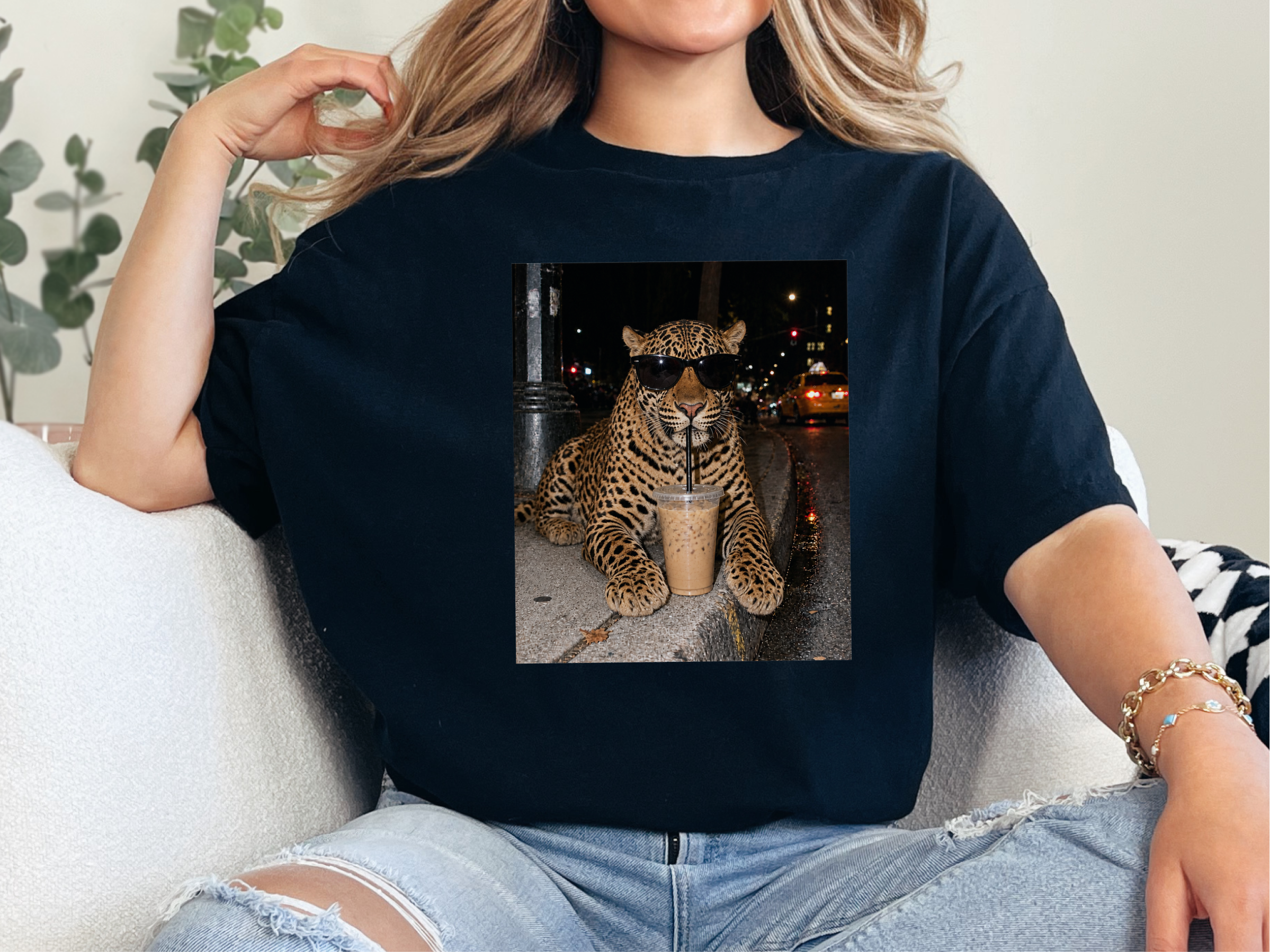 Leopard Drinking Iced Coffee funny shirt - photo 3