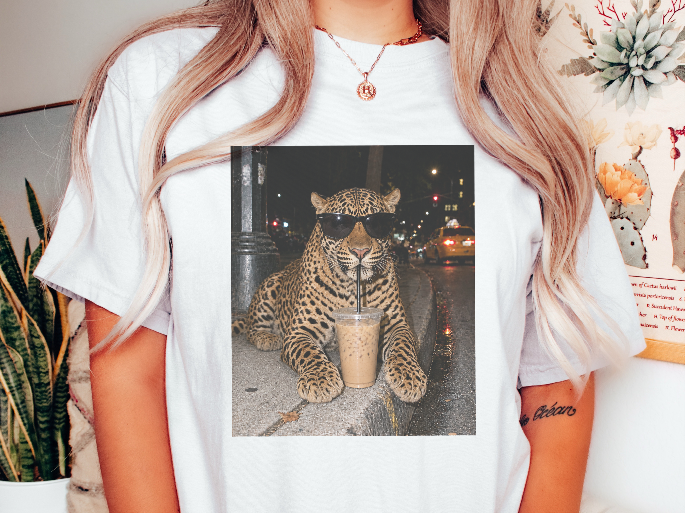 Leopard Drinking Iced Coffee funny shirt - photo 1