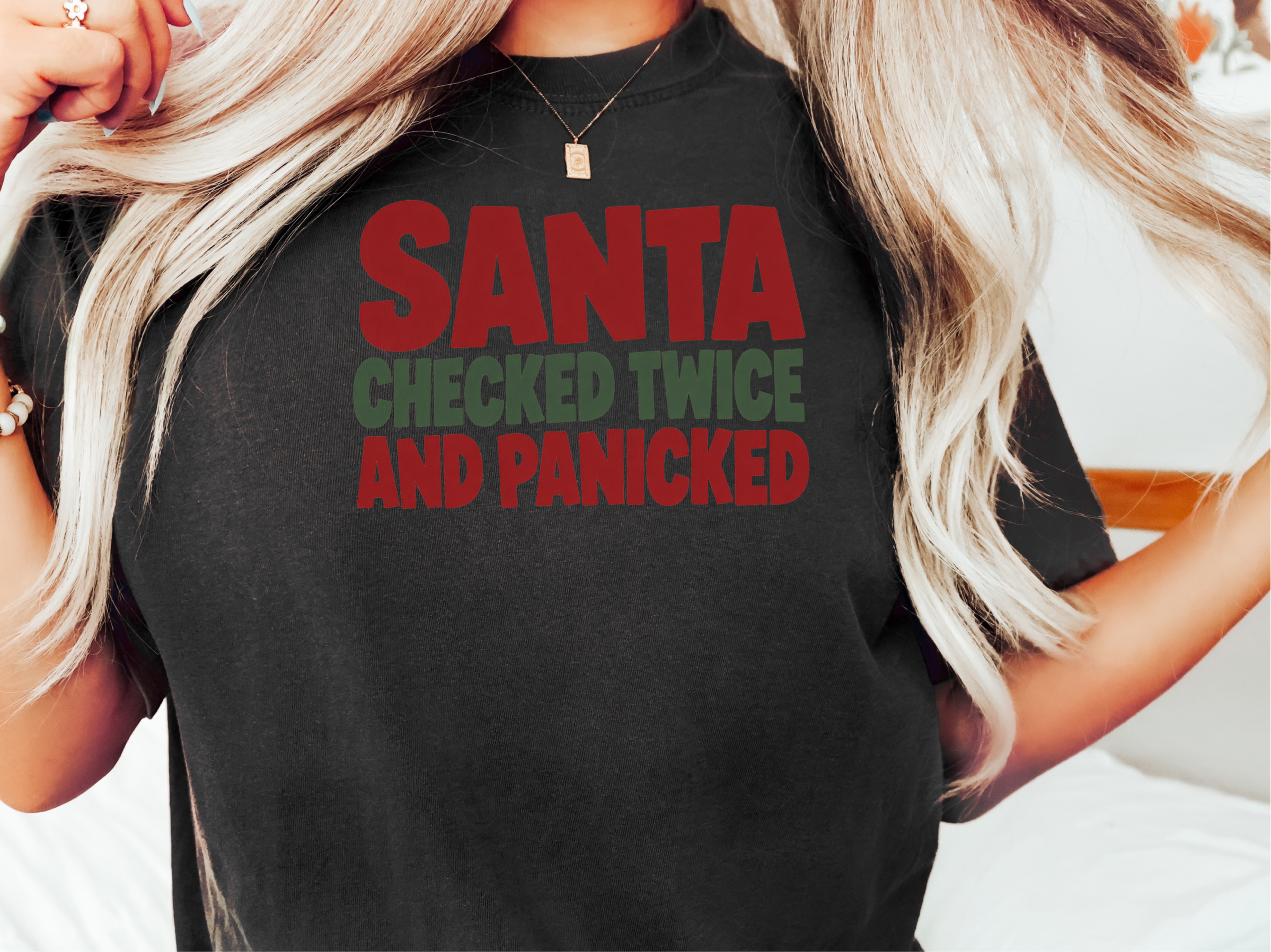 Santa Checked Twice Funny Text funny shirt - photo 1