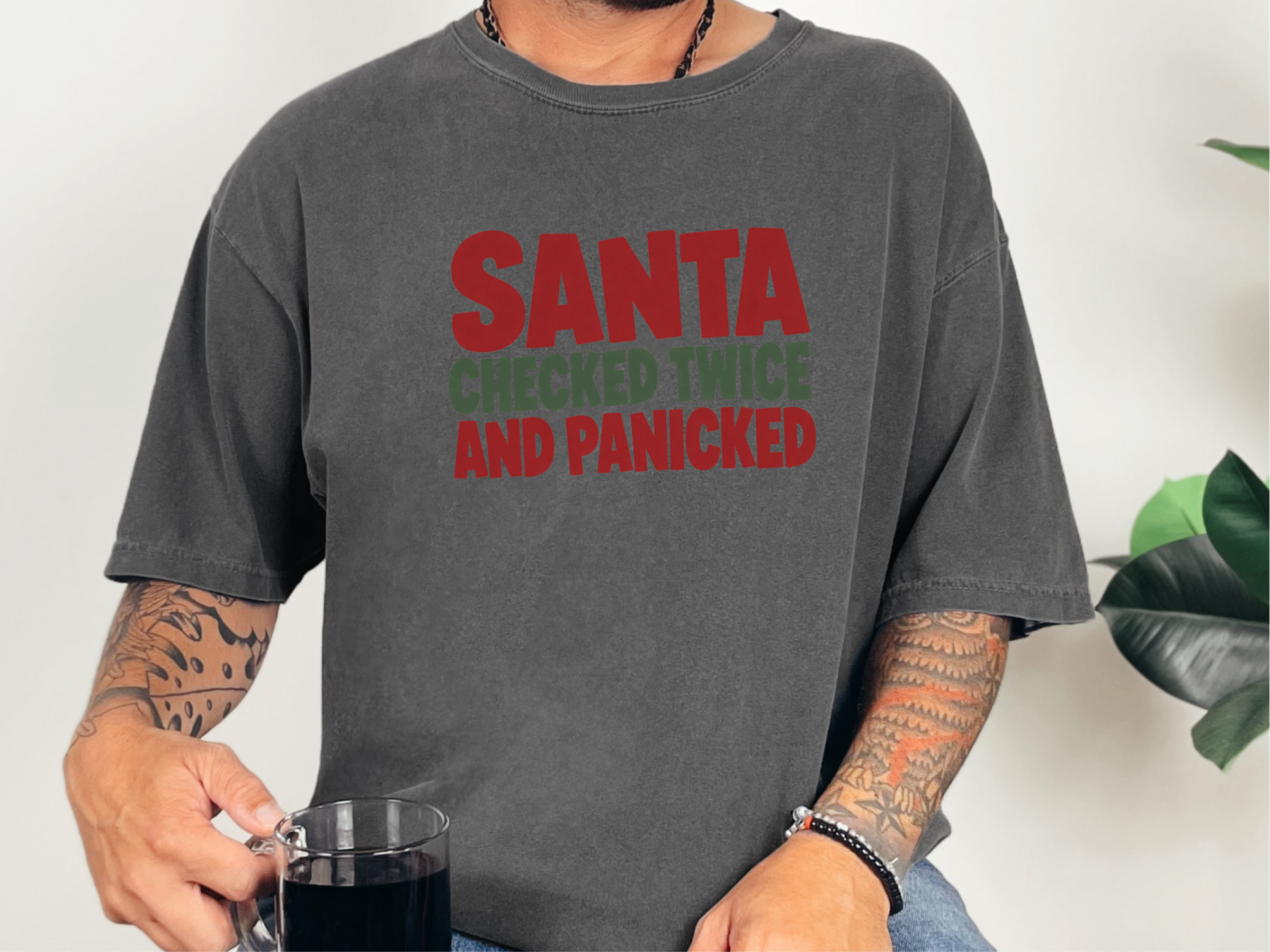 Santa Checked Twice Funny Text funny shirt - photo 4