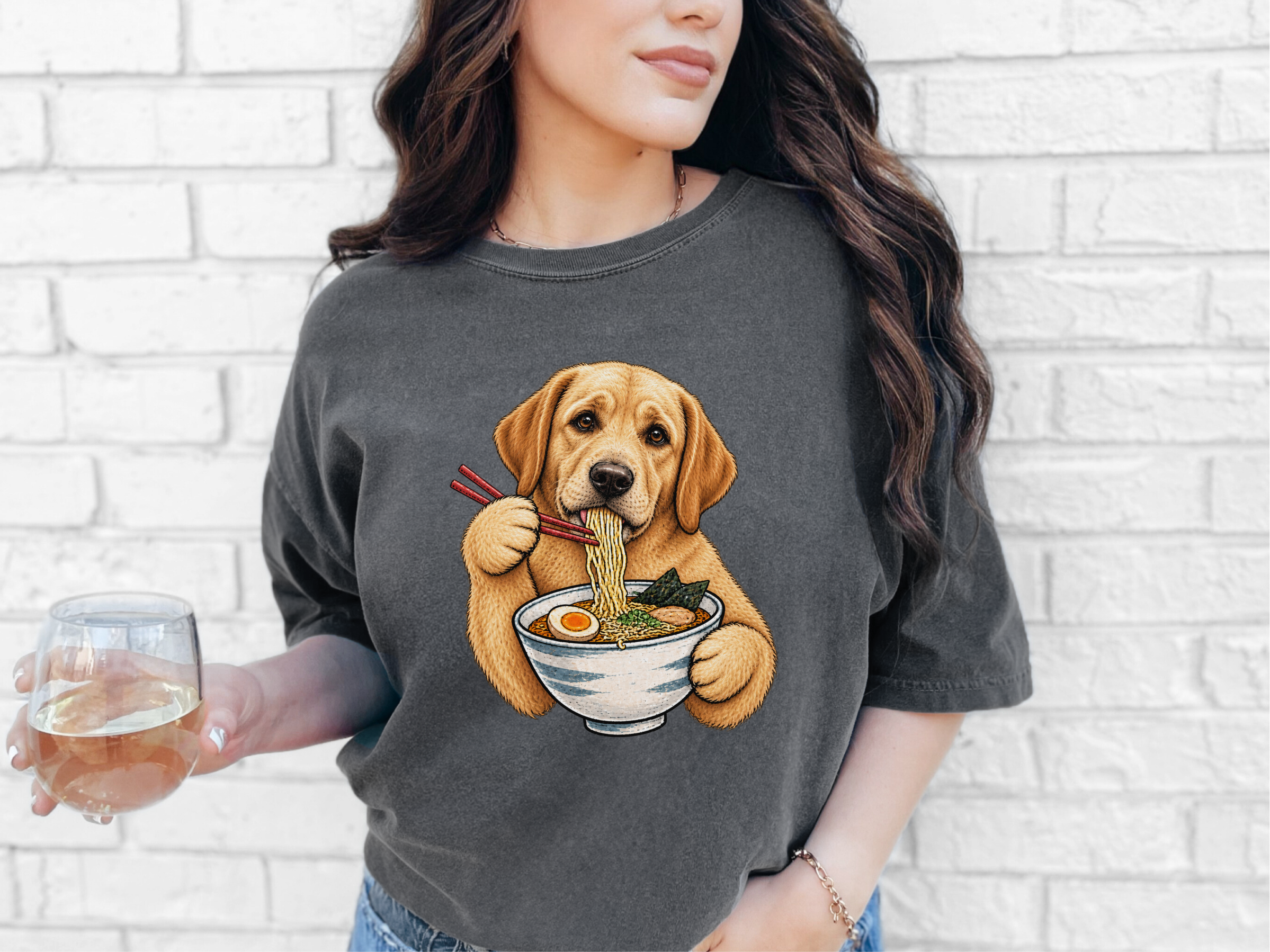 Labrador Eating Ramen Bowl doodle dog shirt - photo 4