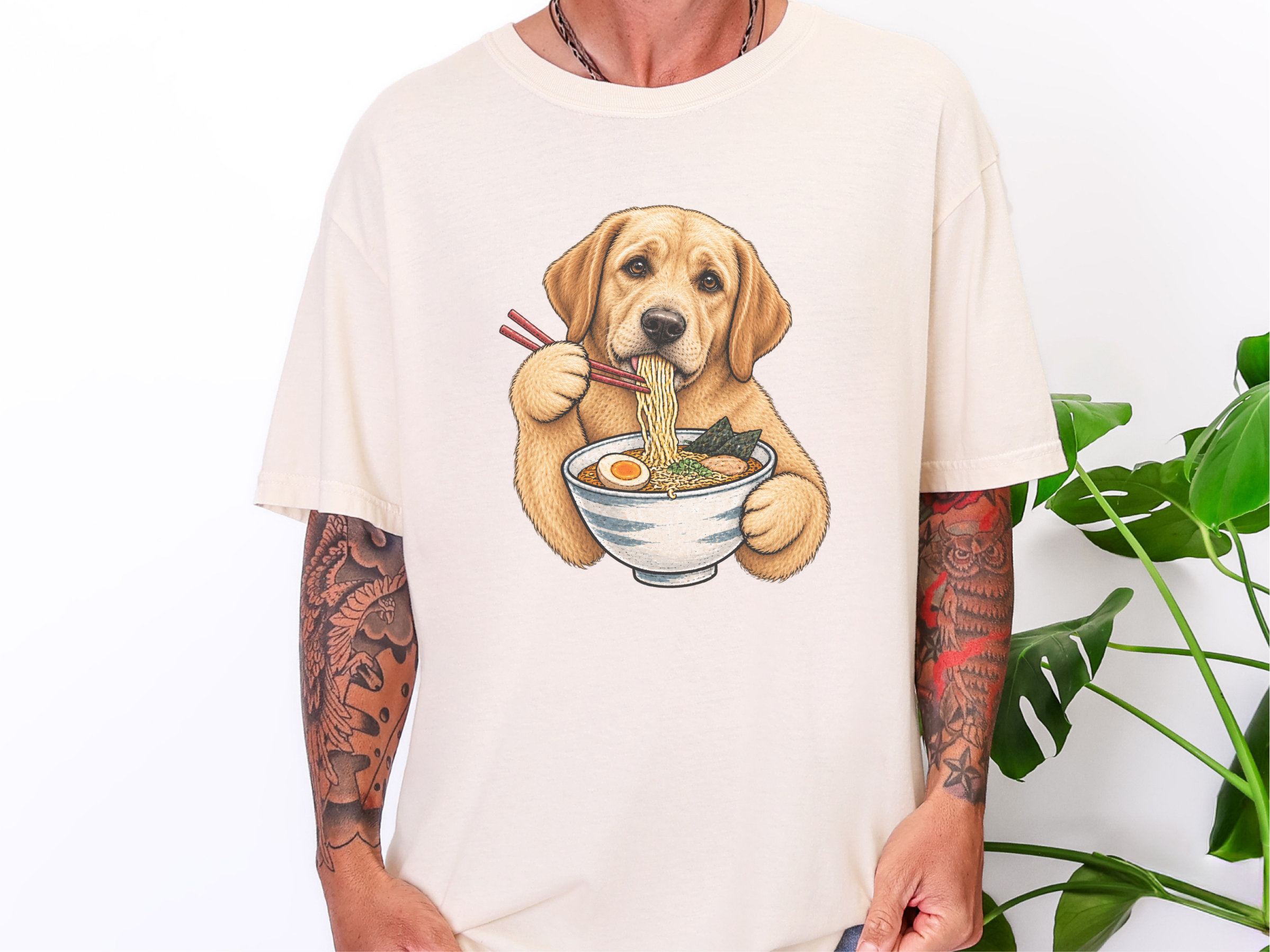 Labrador Eating Ramen Bowl doodle dog shirt - photo 8