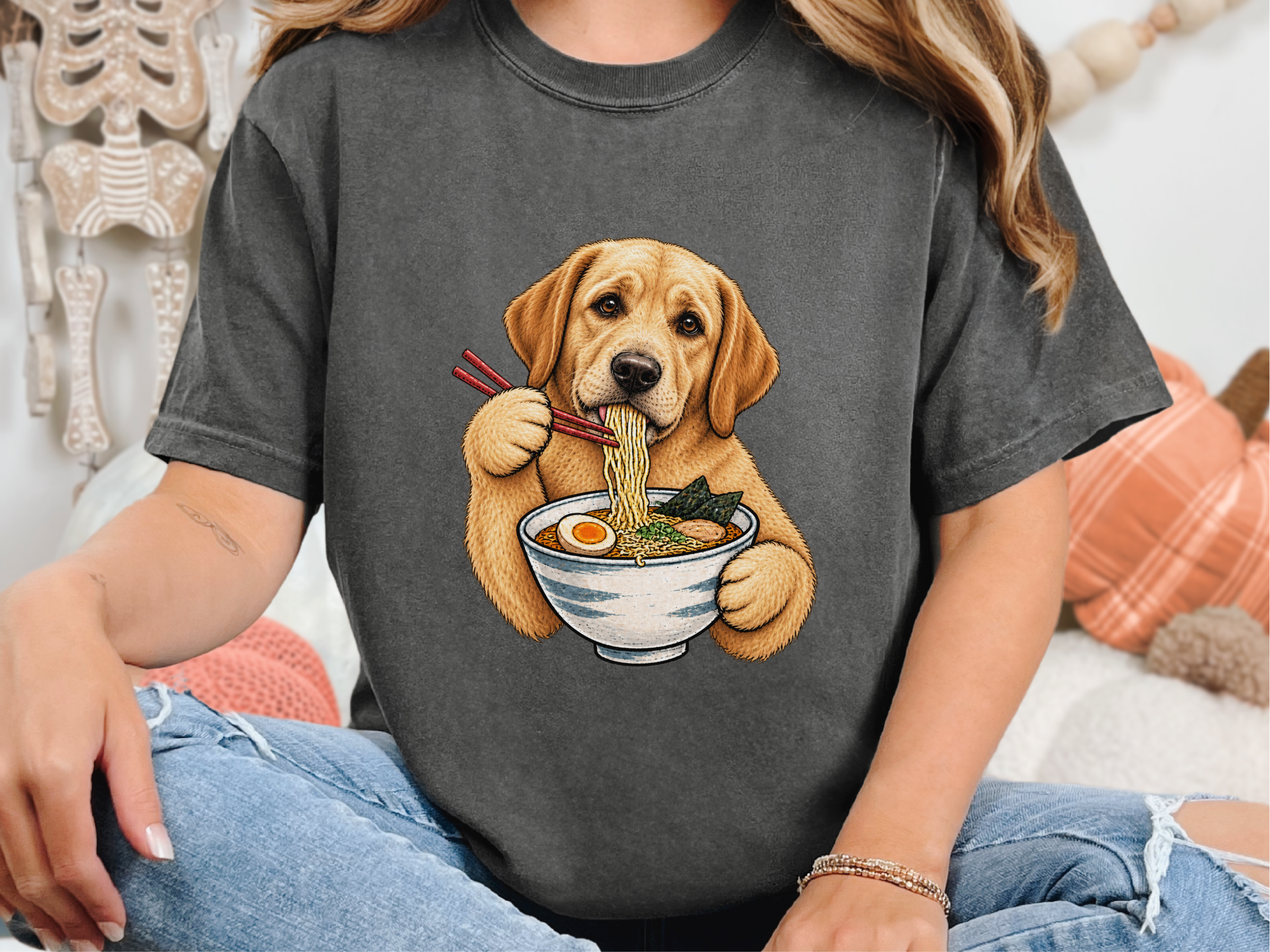 Labrador Eating Ramen Bowl doodle dog shirt - photo 2