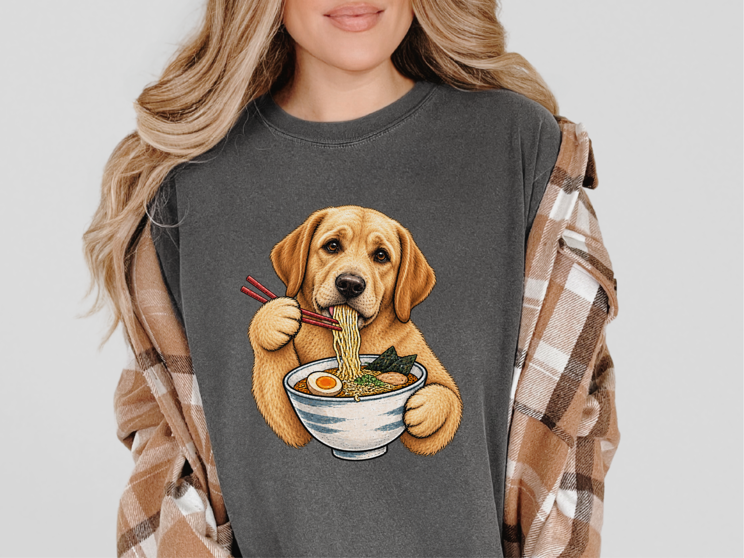 Labrador Eating Ramen Bowl doodle dog shirt - photo 3