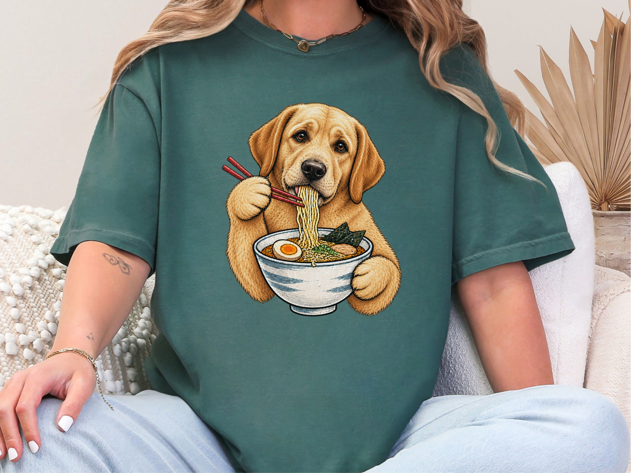Labrador Eating Ramen Bowl doodle dog shirt - photo 6