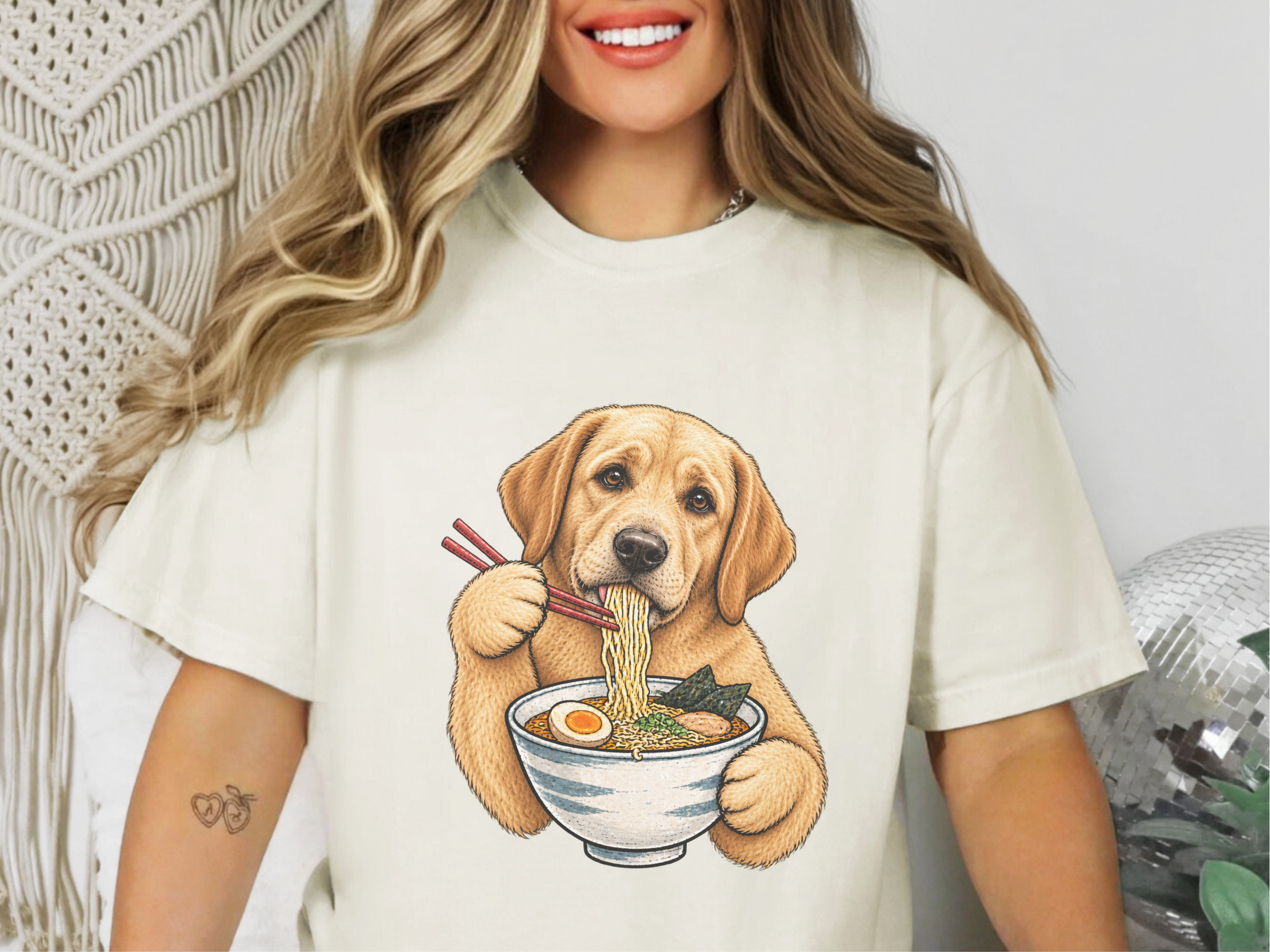 Labrador Eating Ramen Bowl doodle dog shirt - photo 7