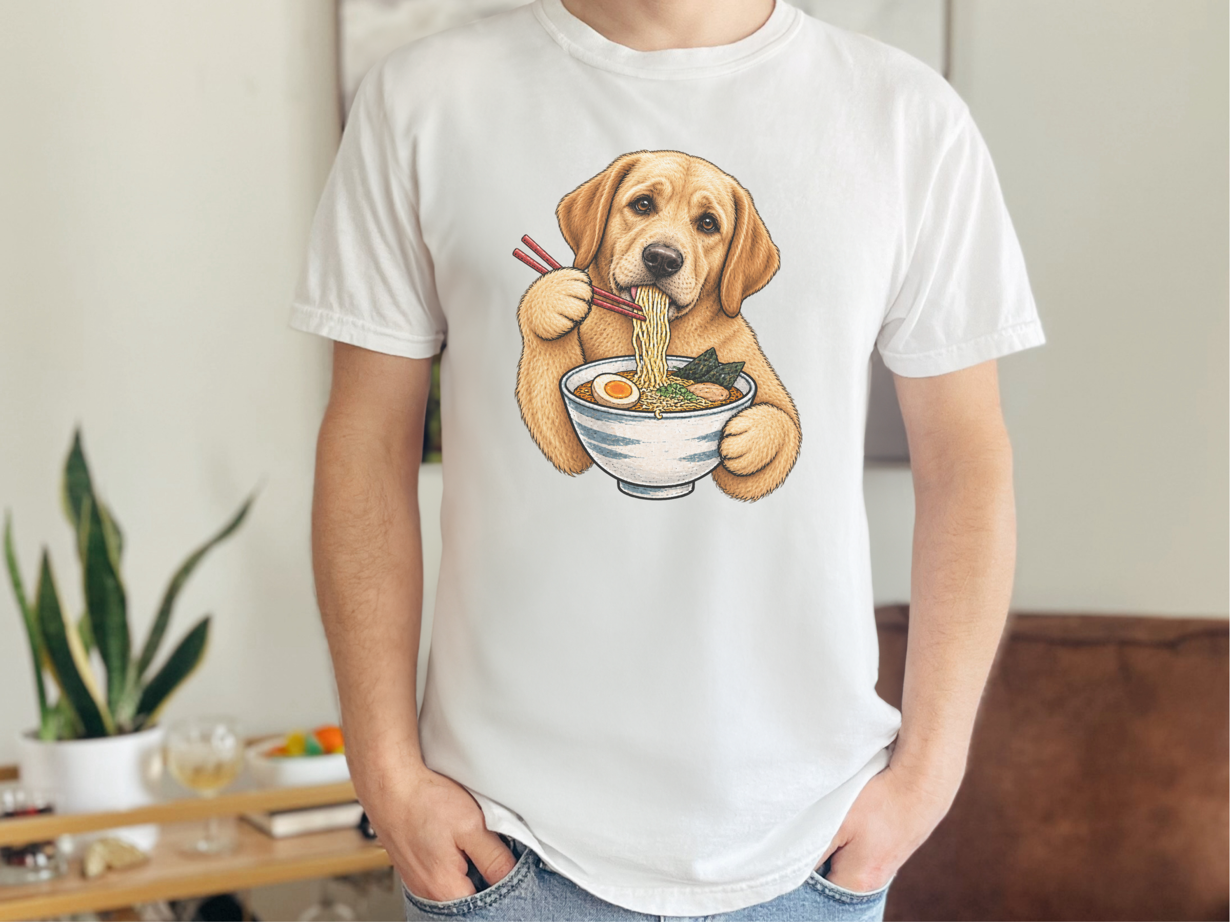 Labrador Eating Ramen Bowl doodle dog shirt - photo 1