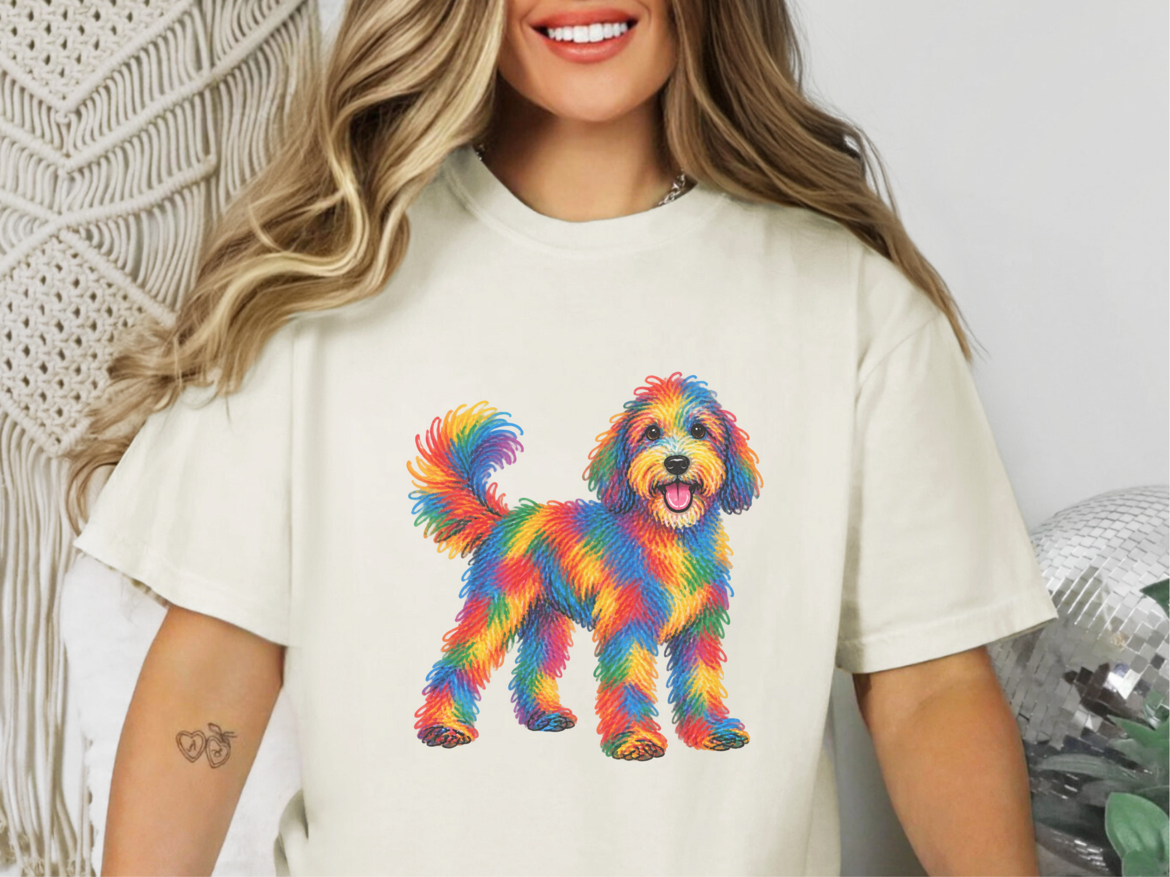 Rainbow Scribble Sheepadoodle doodle dog shirt - photo 6
