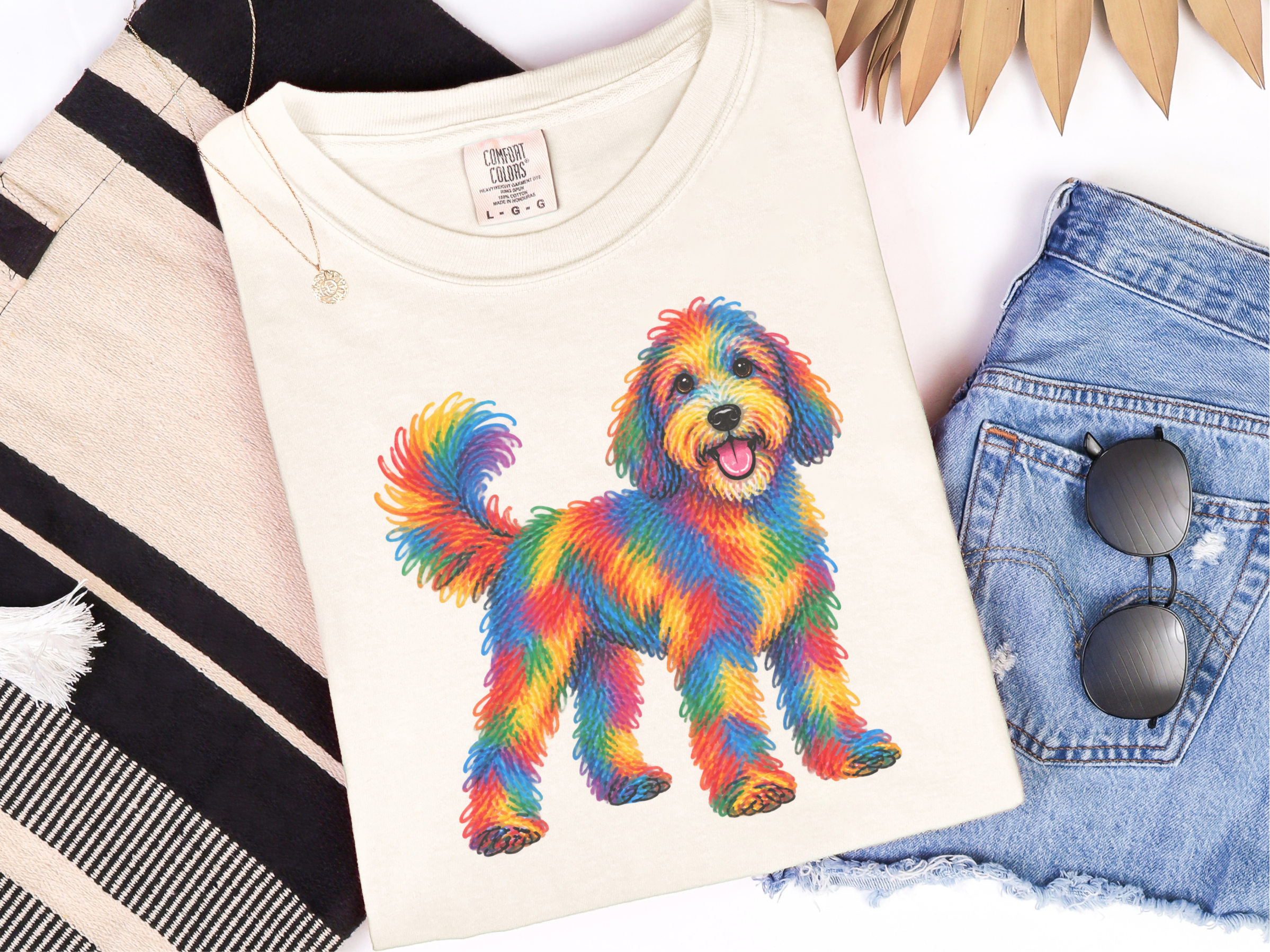 Rainbow Scribble Sheepadoodle doodle dog shirt - photo 8
