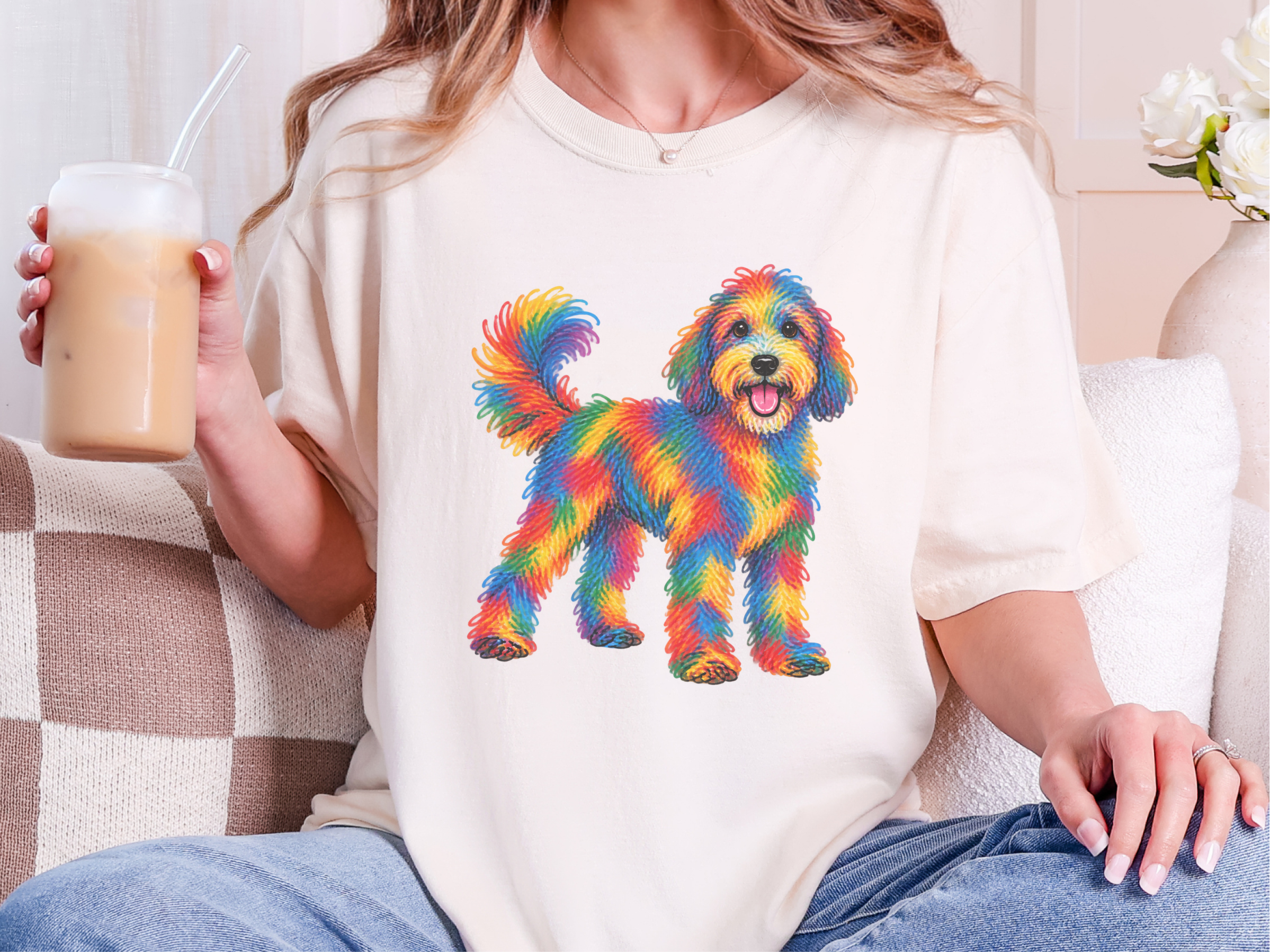 Rainbow Scribble Sheepadoodle doodle dog shirt - photo 7