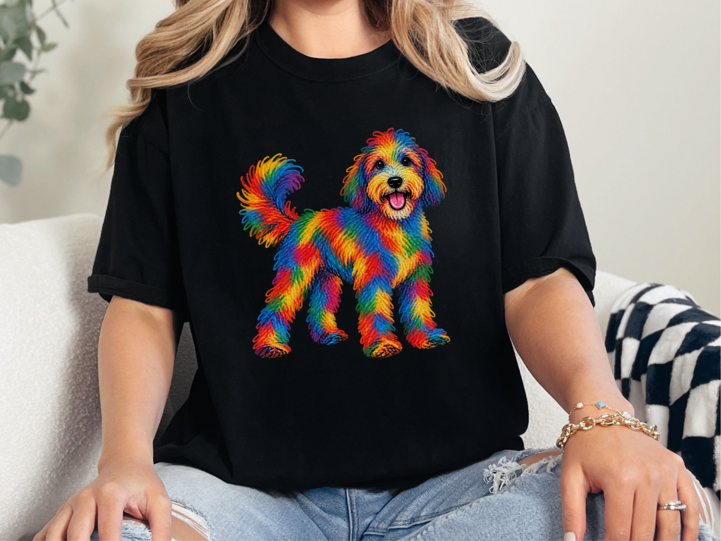 Rainbow Scribble Sheepadoodle doodle dog shirt - photo 3