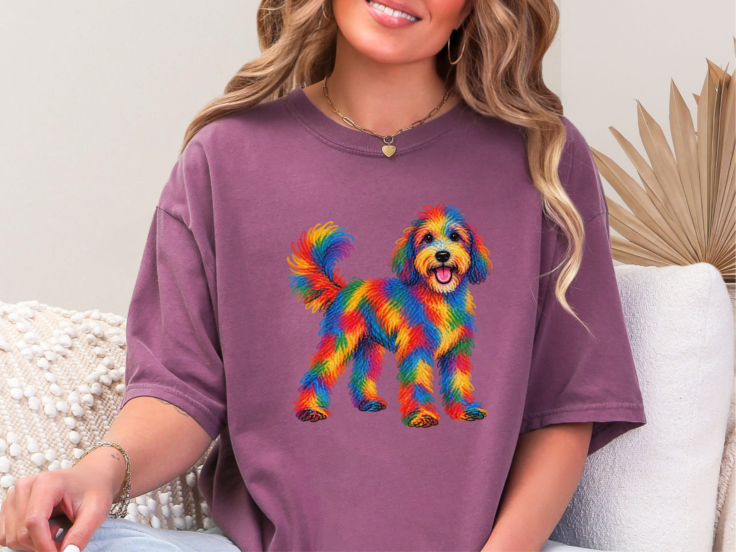 Rainbow Scribble Sheepadoodle doodle dog shirt - photo 5