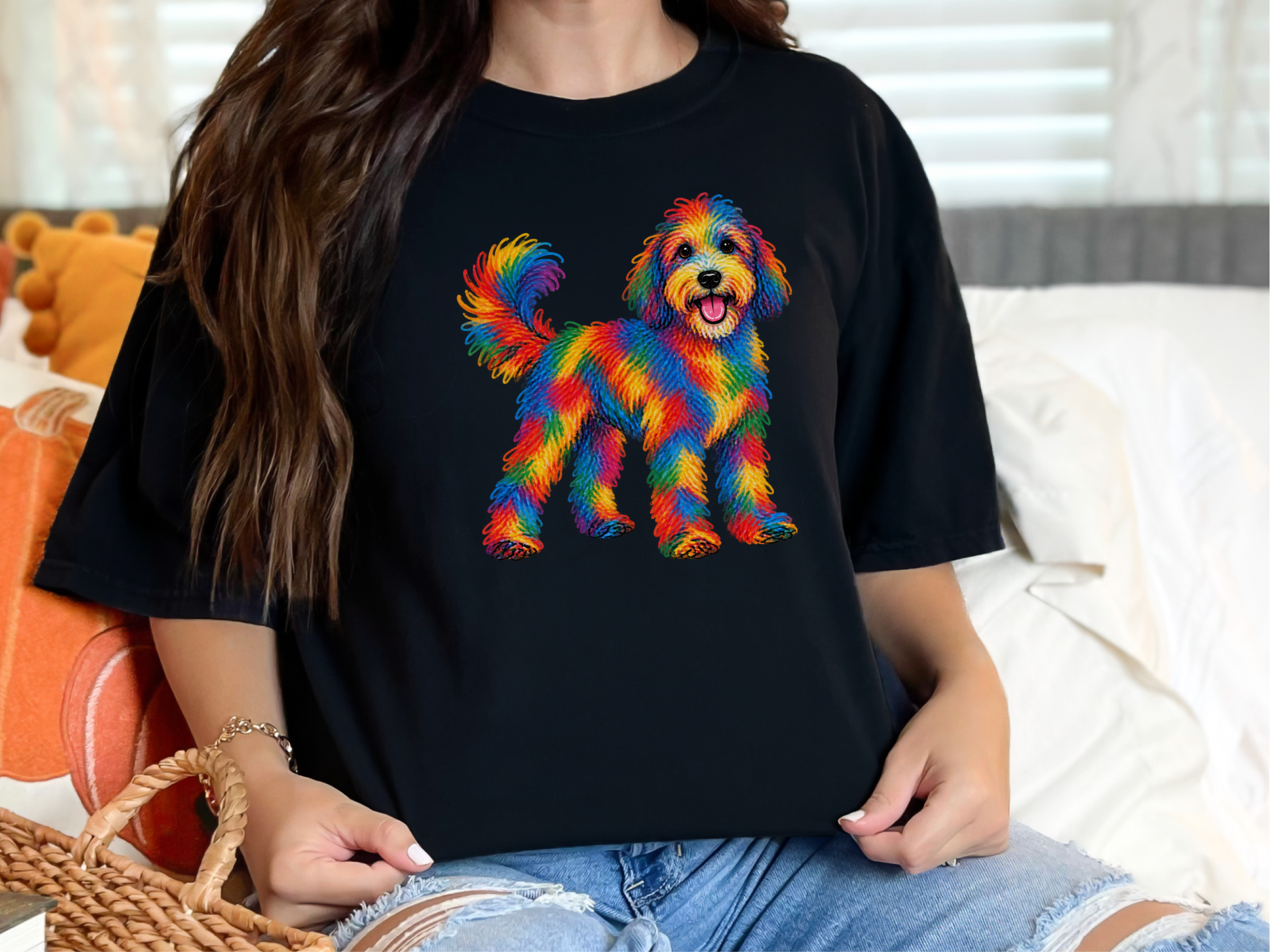 Rainbow Scribble Sheepadoodle doodle dog shirt - photo 4