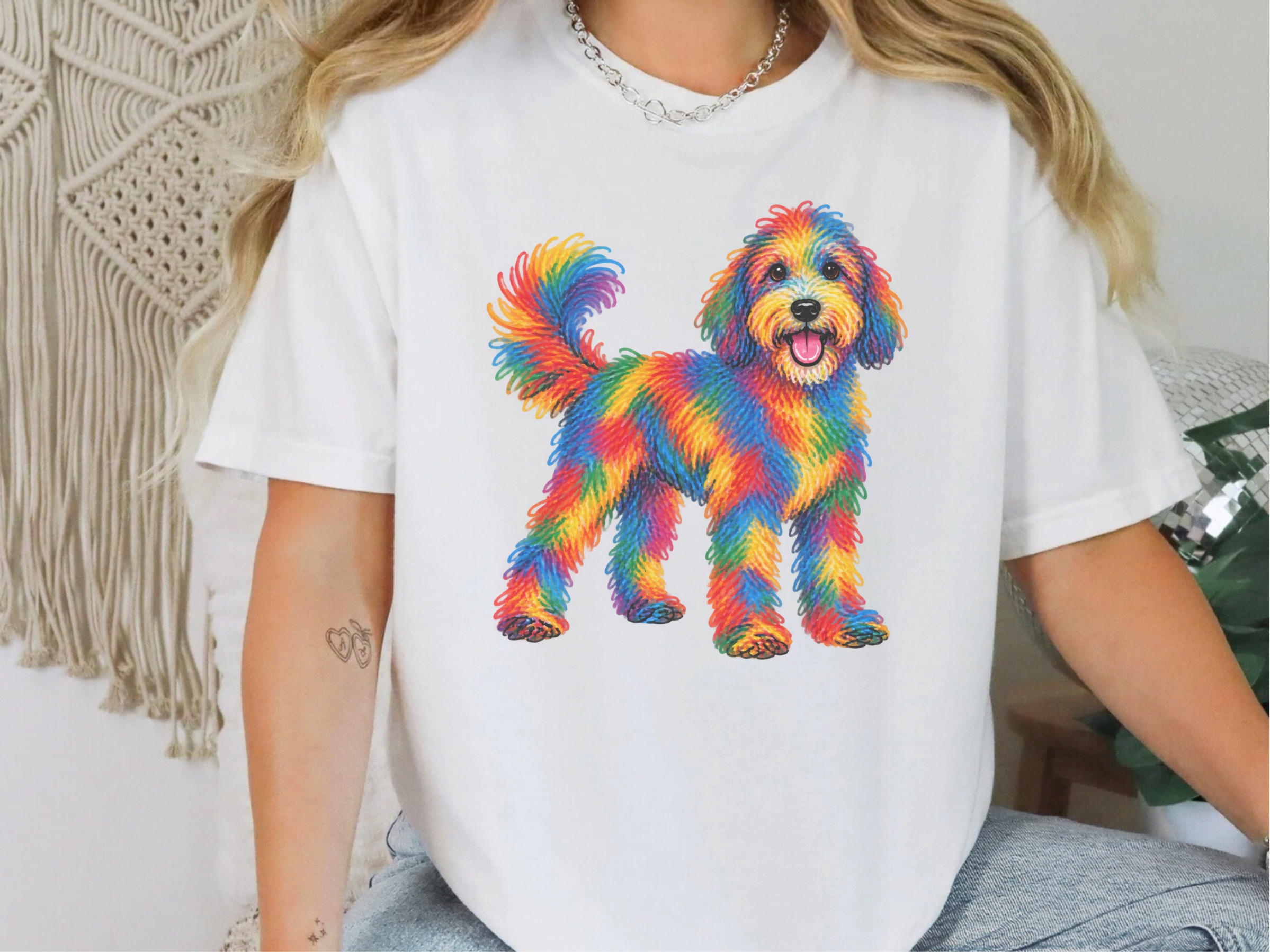 Rainbow Scribble Sheepadoodle doodle dog shirt - photo 2