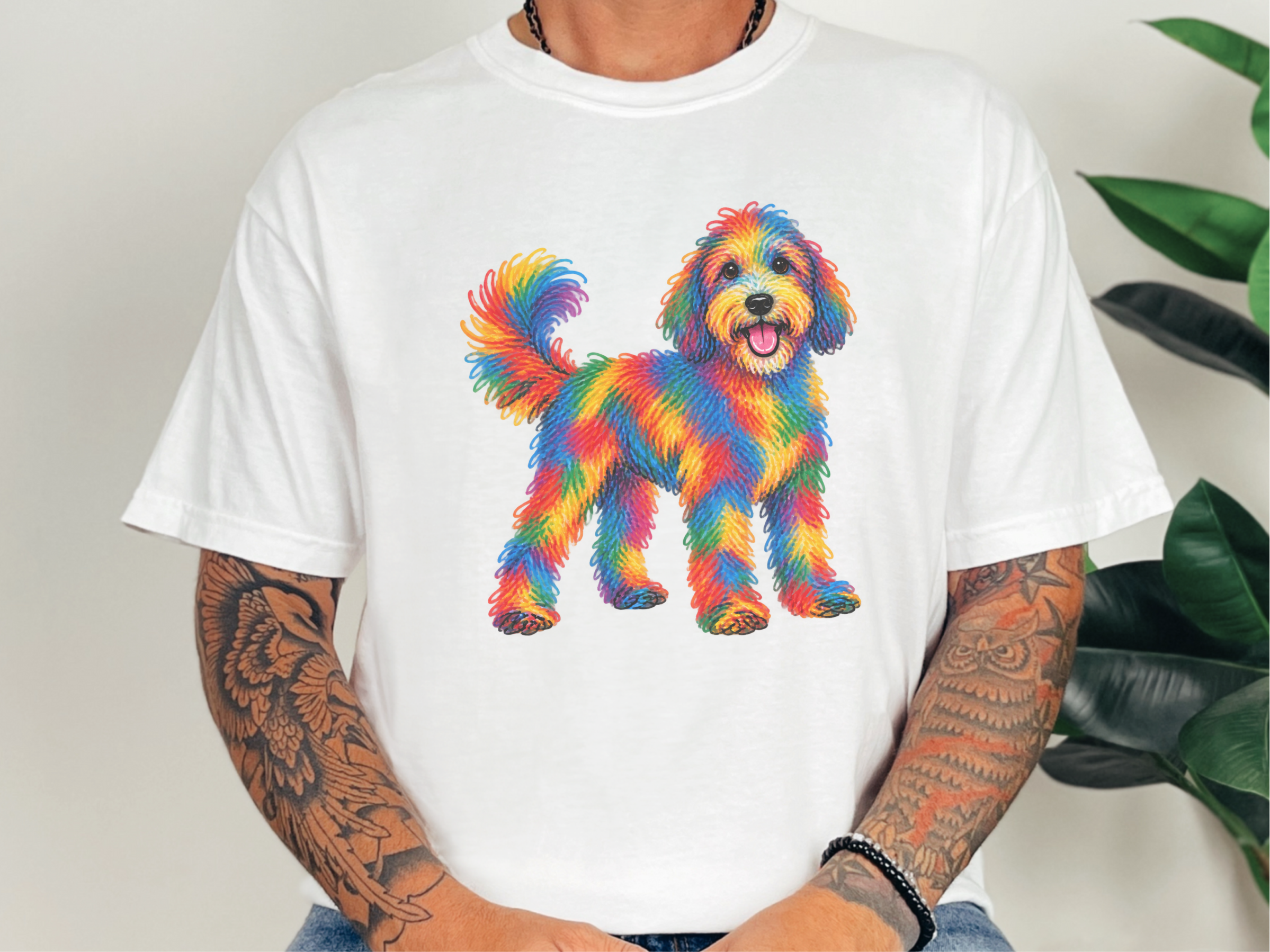 Rainbow Scribble Sheepadoodle doodle dog shirt - photo 1