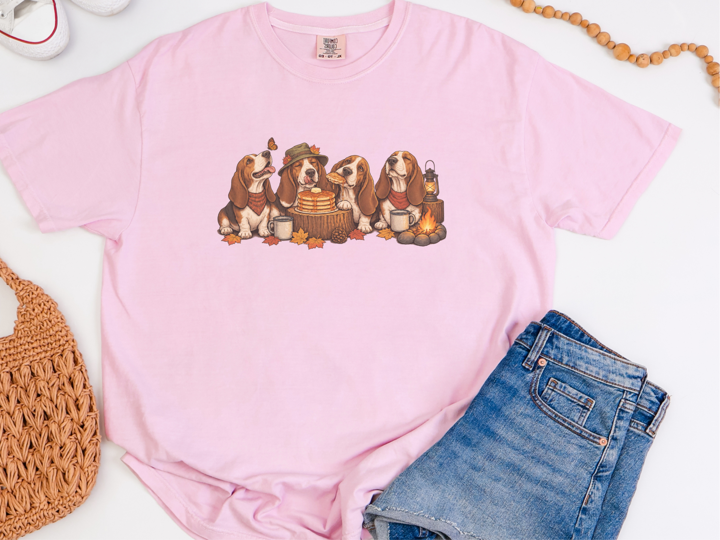 Basset Hounds Fall Camping Breakfast doodle dog shirt - photo 3
