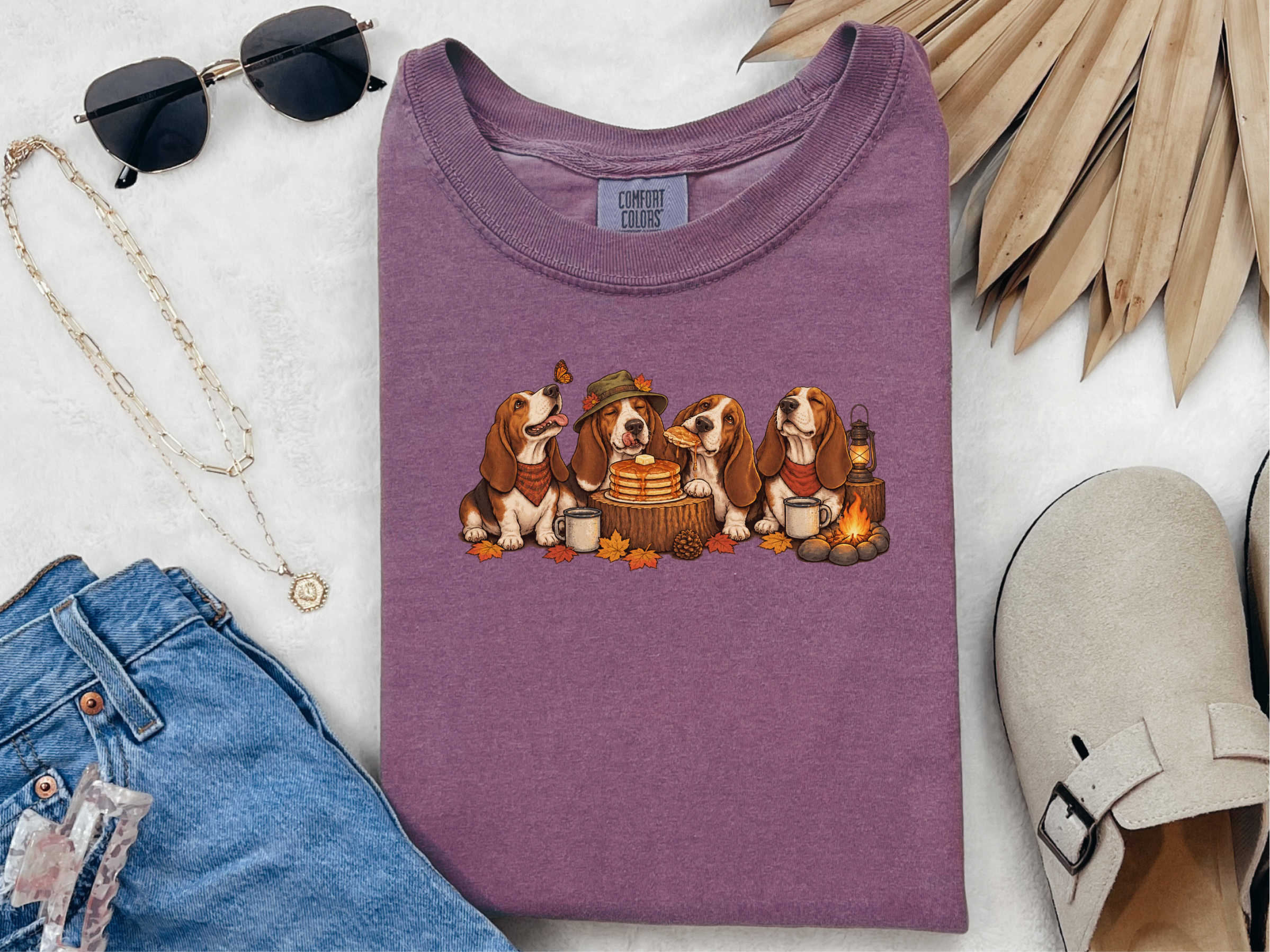 Basset Hounds Fall Camping Breakfast doodle dog shirt - photo 4