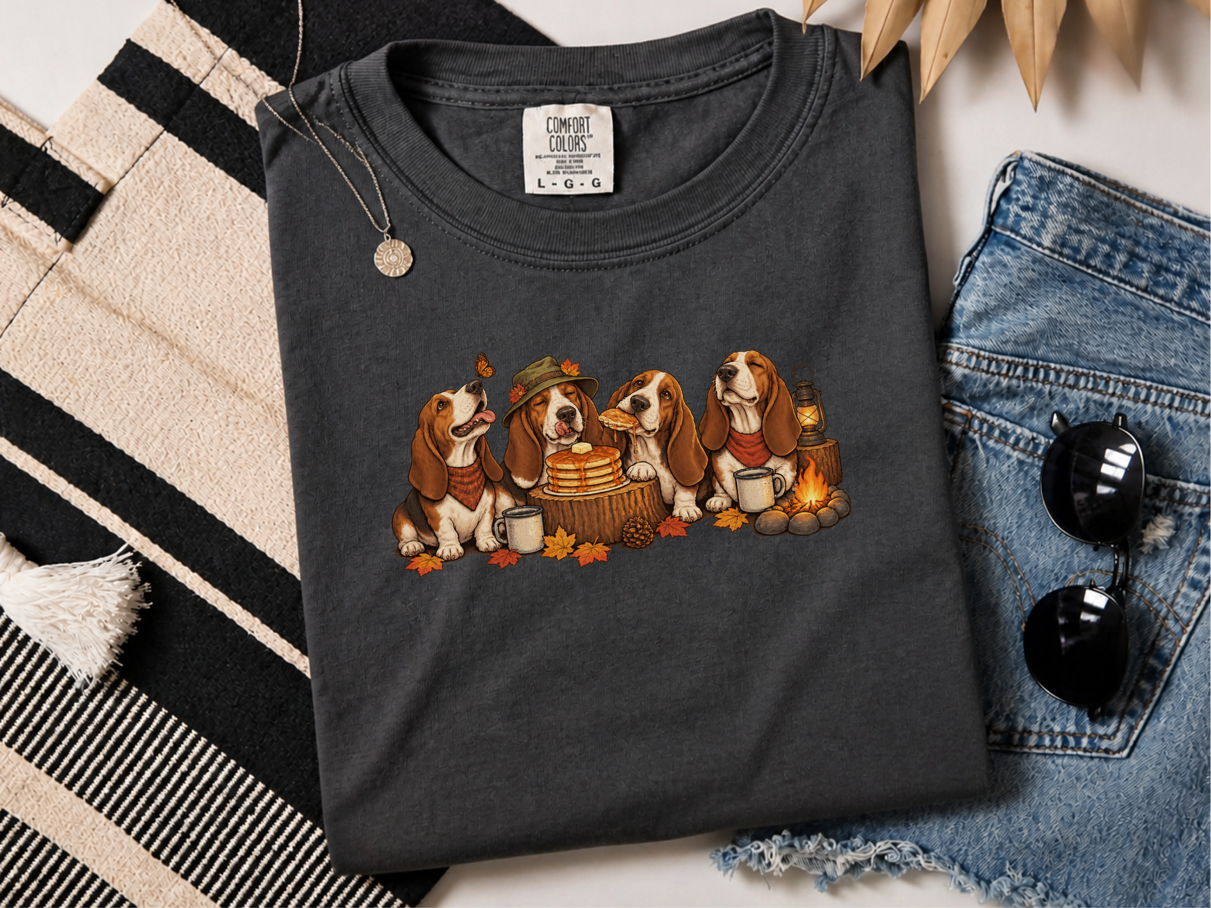 Basset Hounds Fall Camping Breakfast doodle dog shirt - photo 2