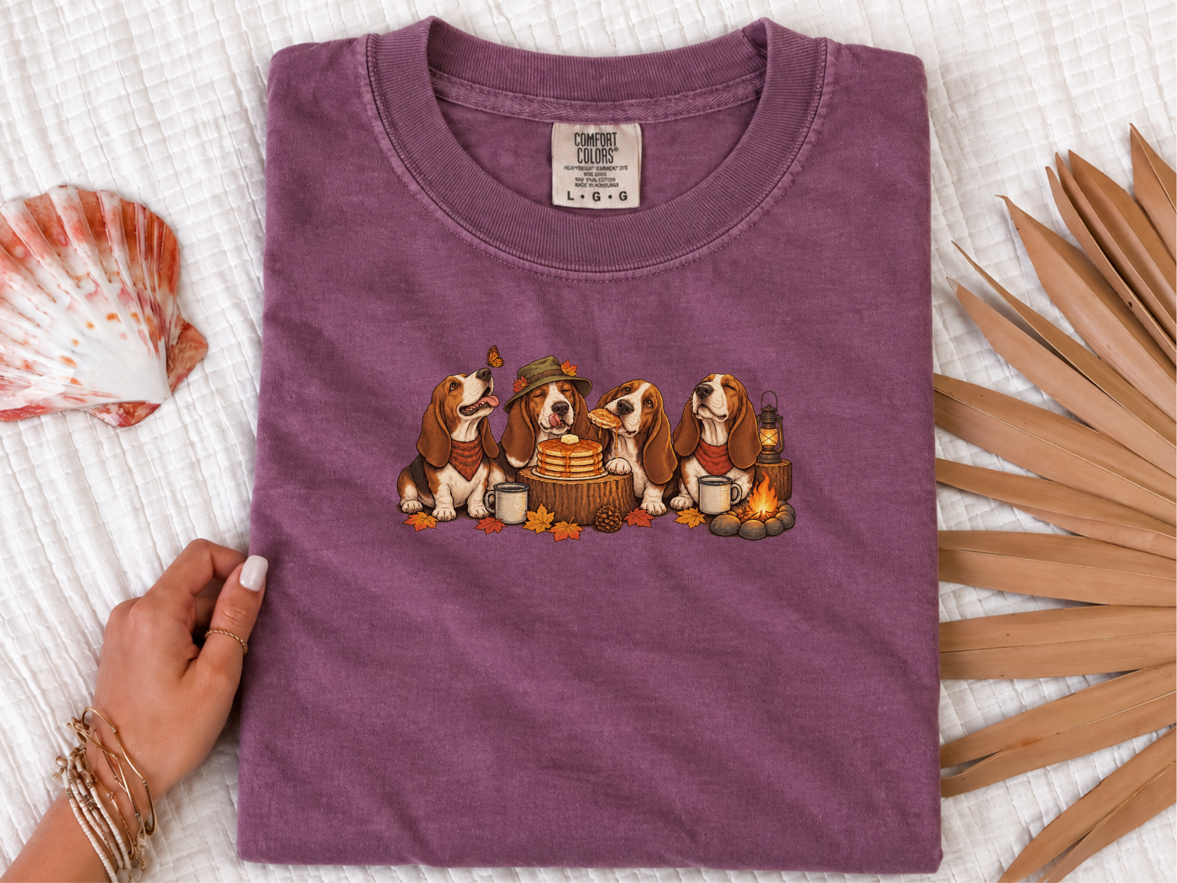 Basset Hounds Fall Camping Breakfast Vintage T-Shirt