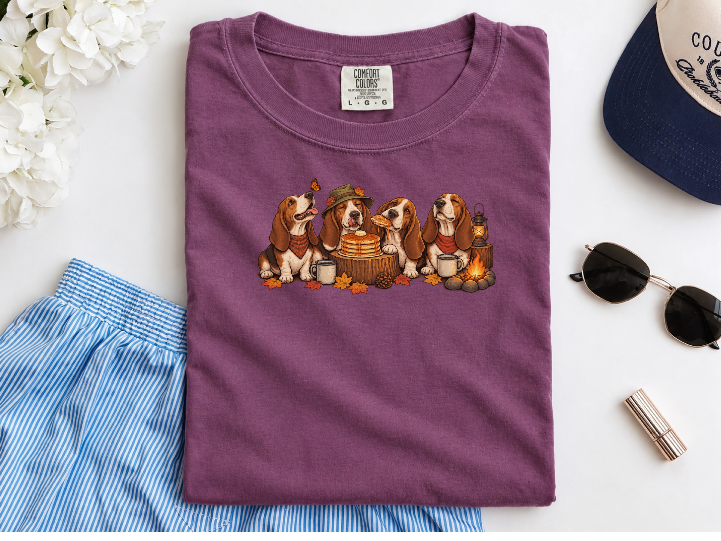 Basset Hounds Fall Camping Breakfast doodle dog shirt - photo 6