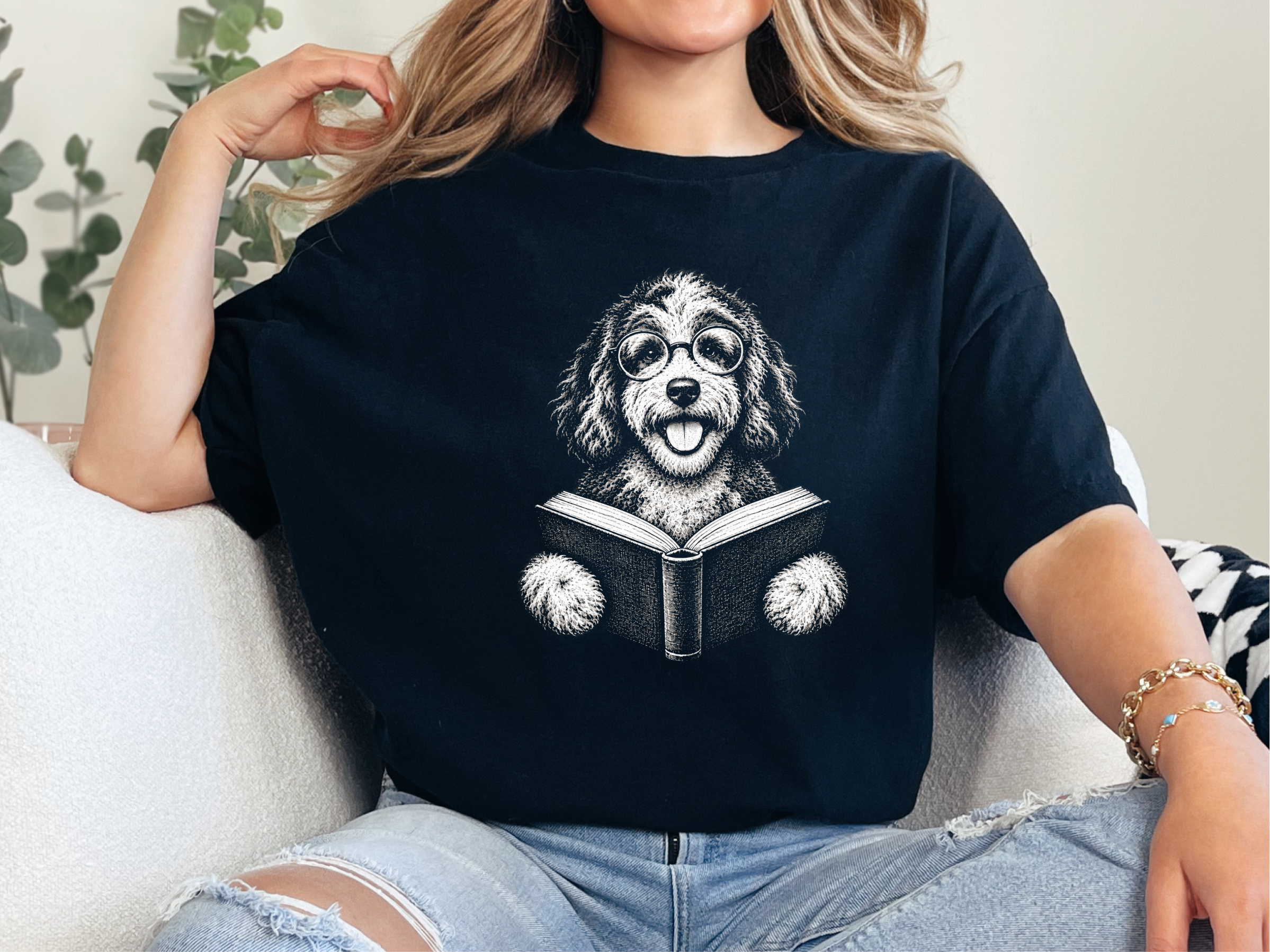 Aussiedoodle Reading Book doodle dog shirt - photo 3