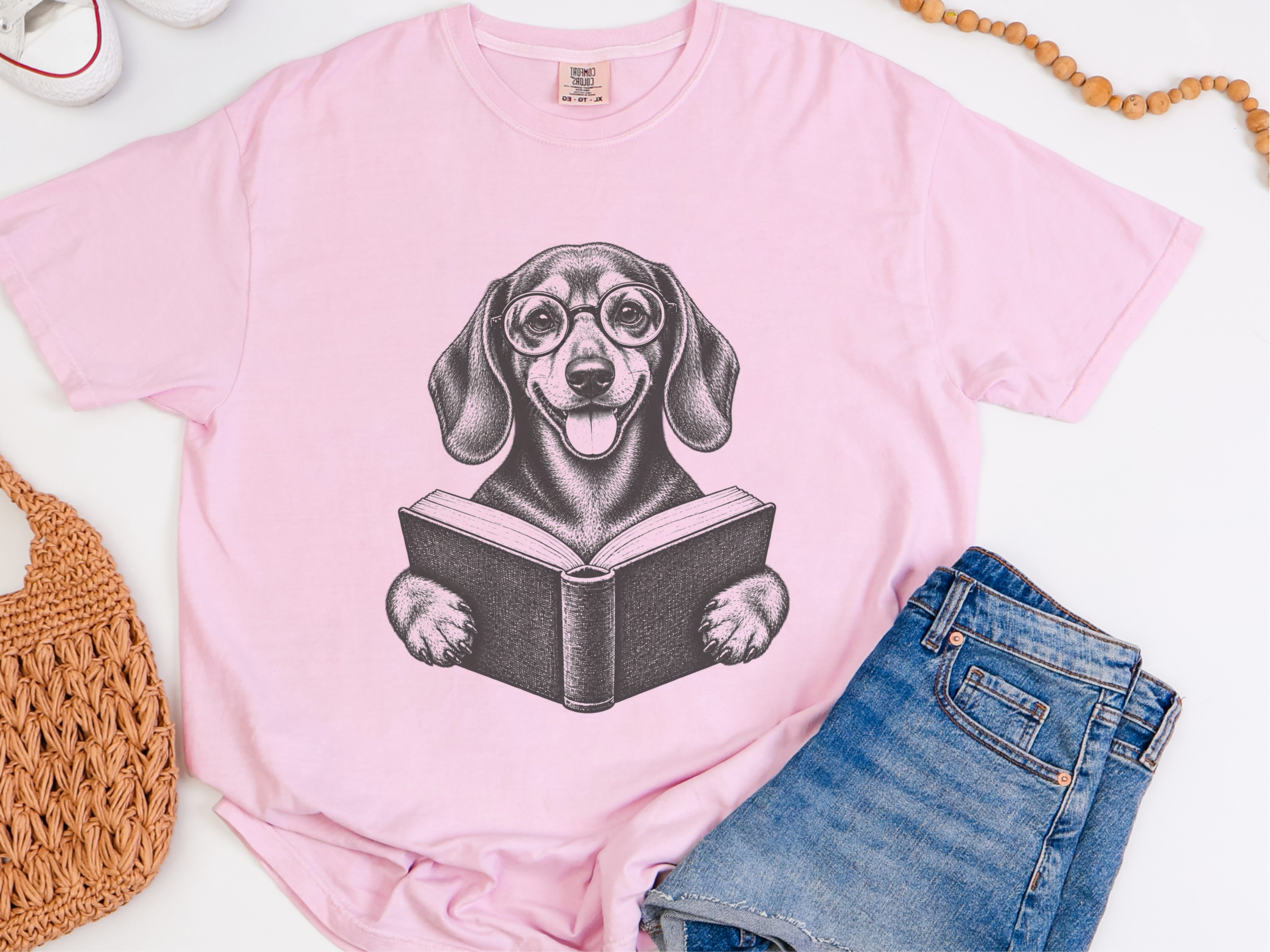 Reading Dachshund With Glasses T-Shirt Bookish Dog Lover Gift