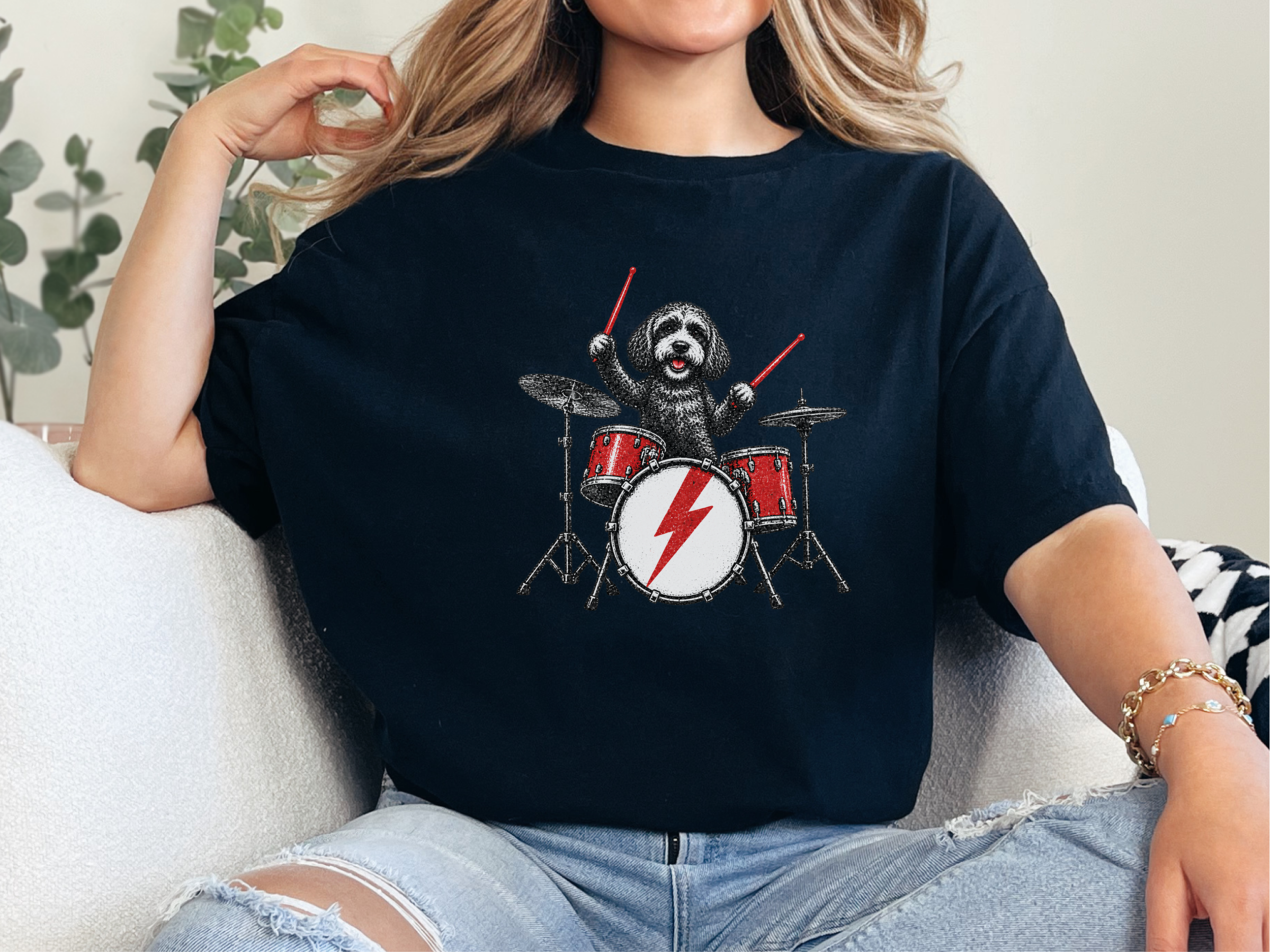 Cockapoo Drummer Red Drums doodle dog shirt - photo 1
