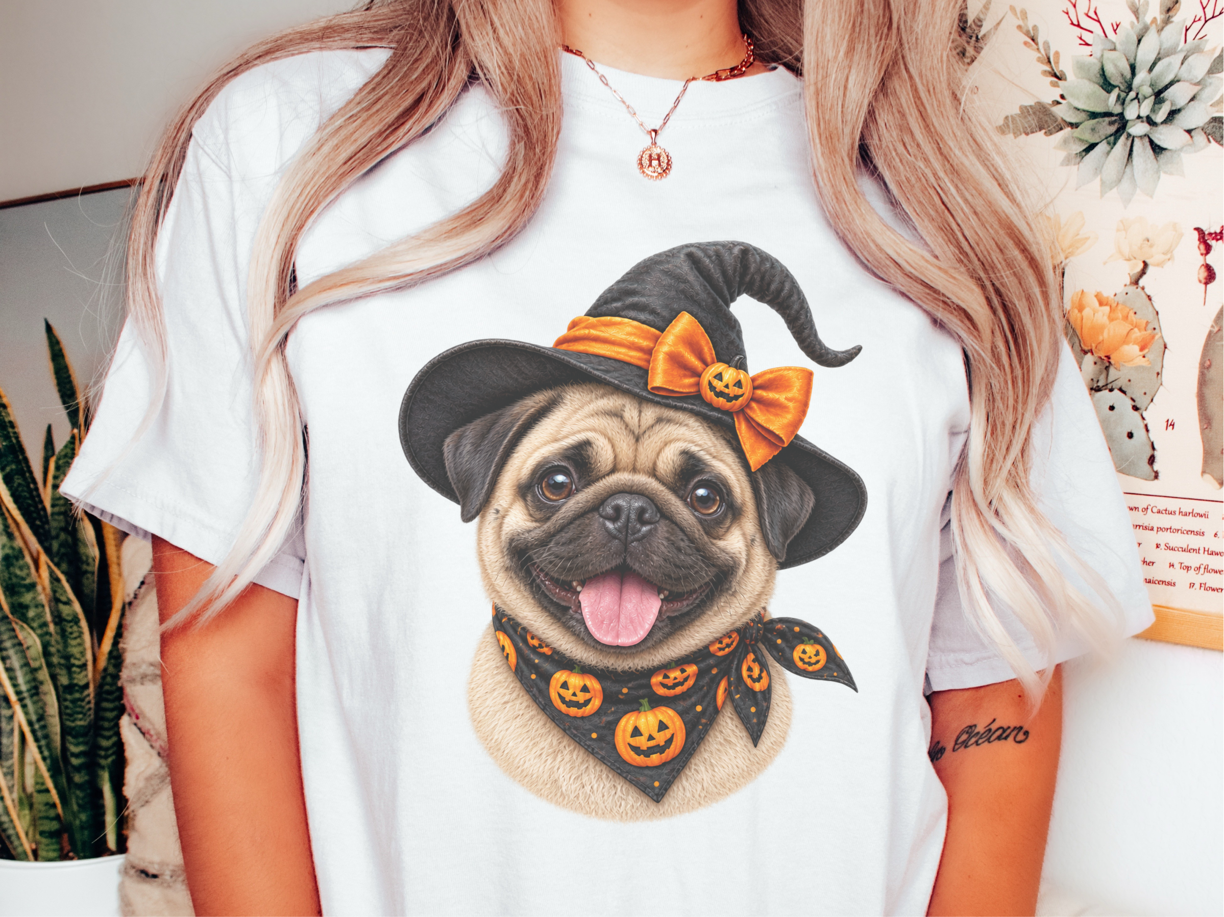 Halloween Pug Witch Portrait doodle dog shirt - photo 1