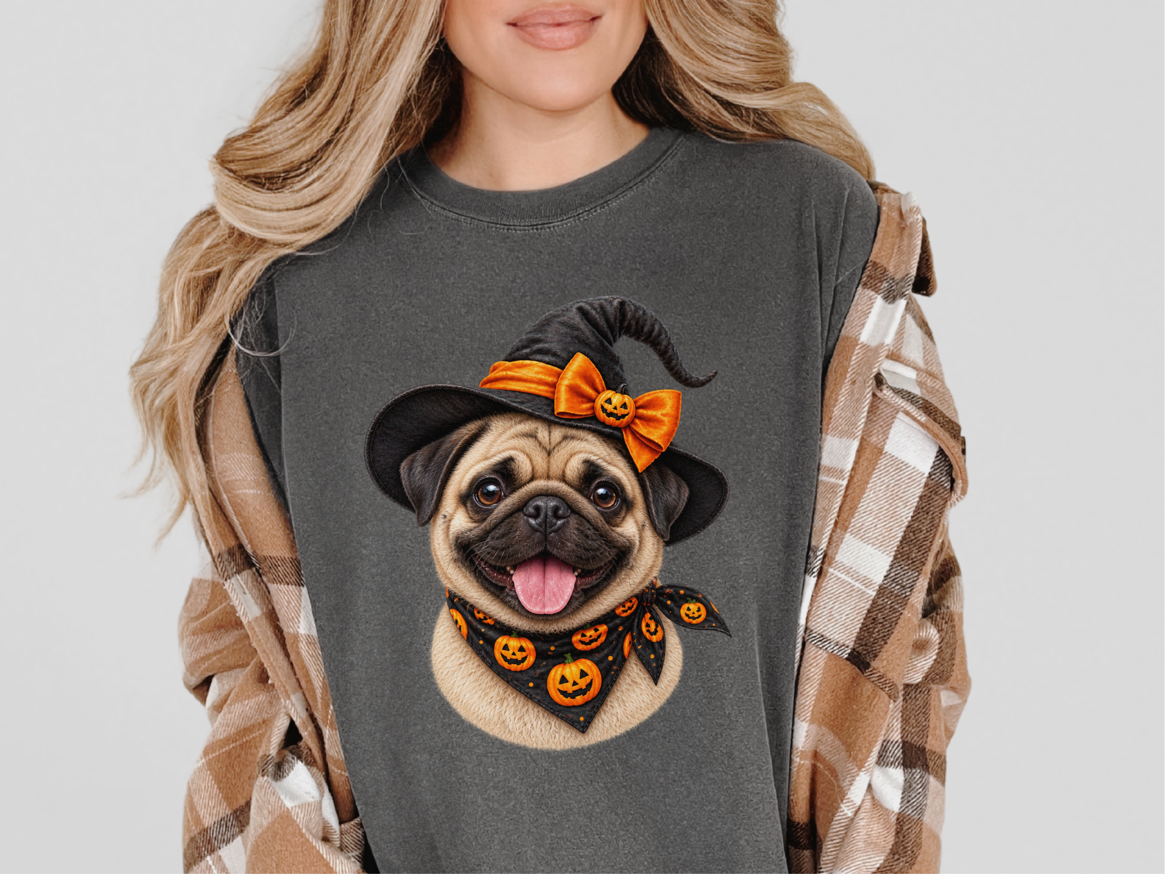 Halloween Pug Witch Portrait doodle dog shirt - photo 5