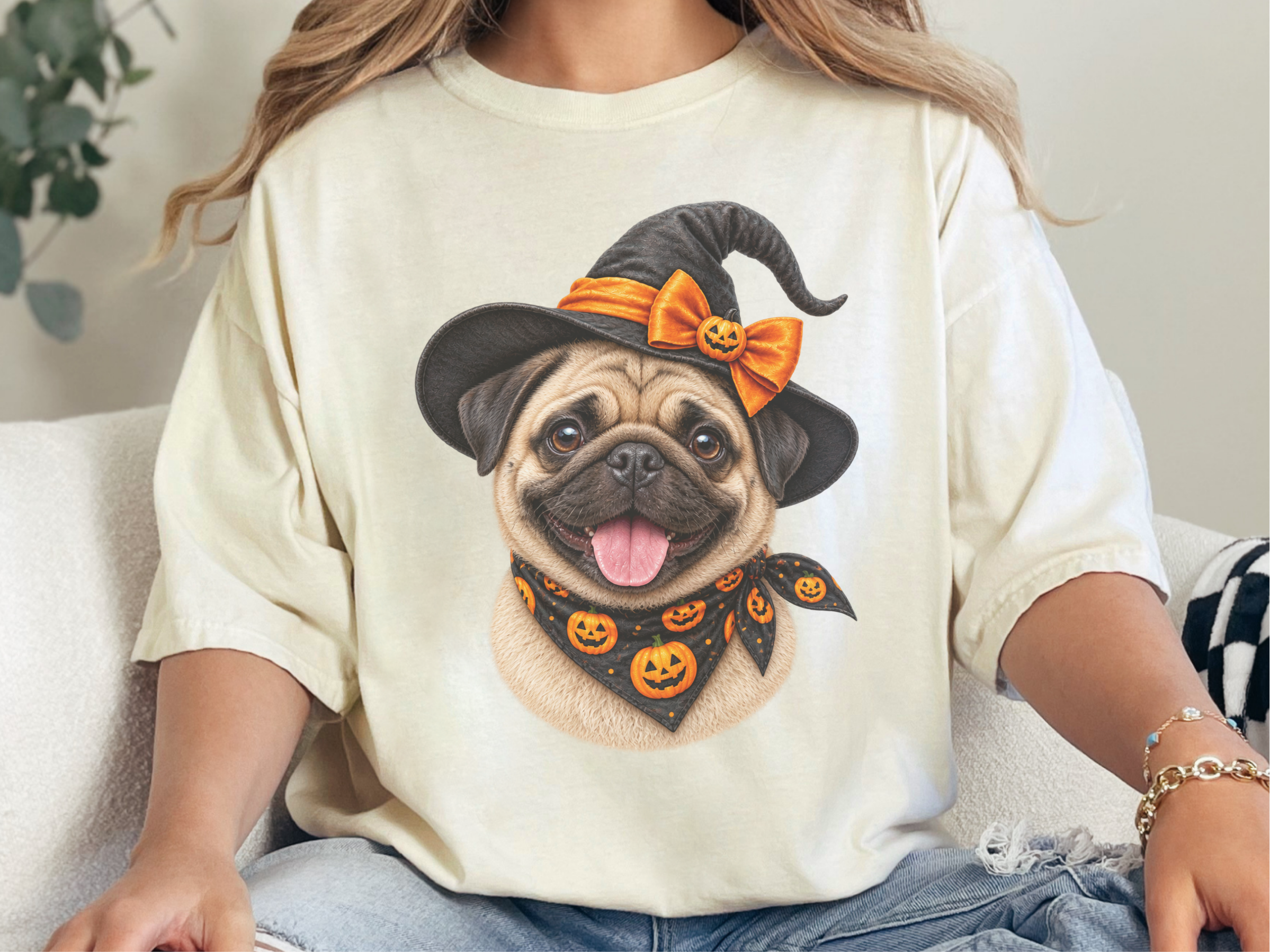 Halloween Pug Witch Portrait doodle dog shirt - photo 8
