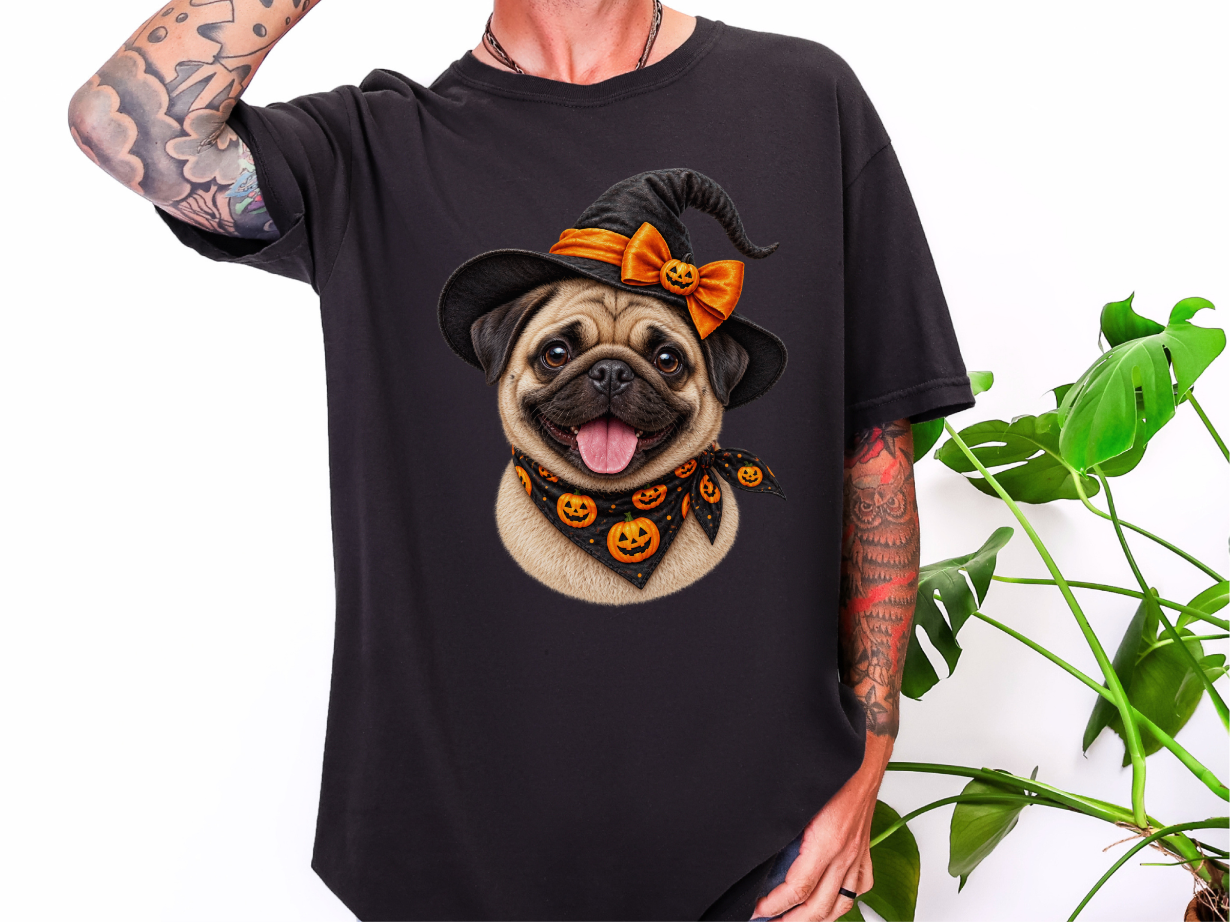 Halloween Pug Witch Portrait doodle dog shirt - photo 4