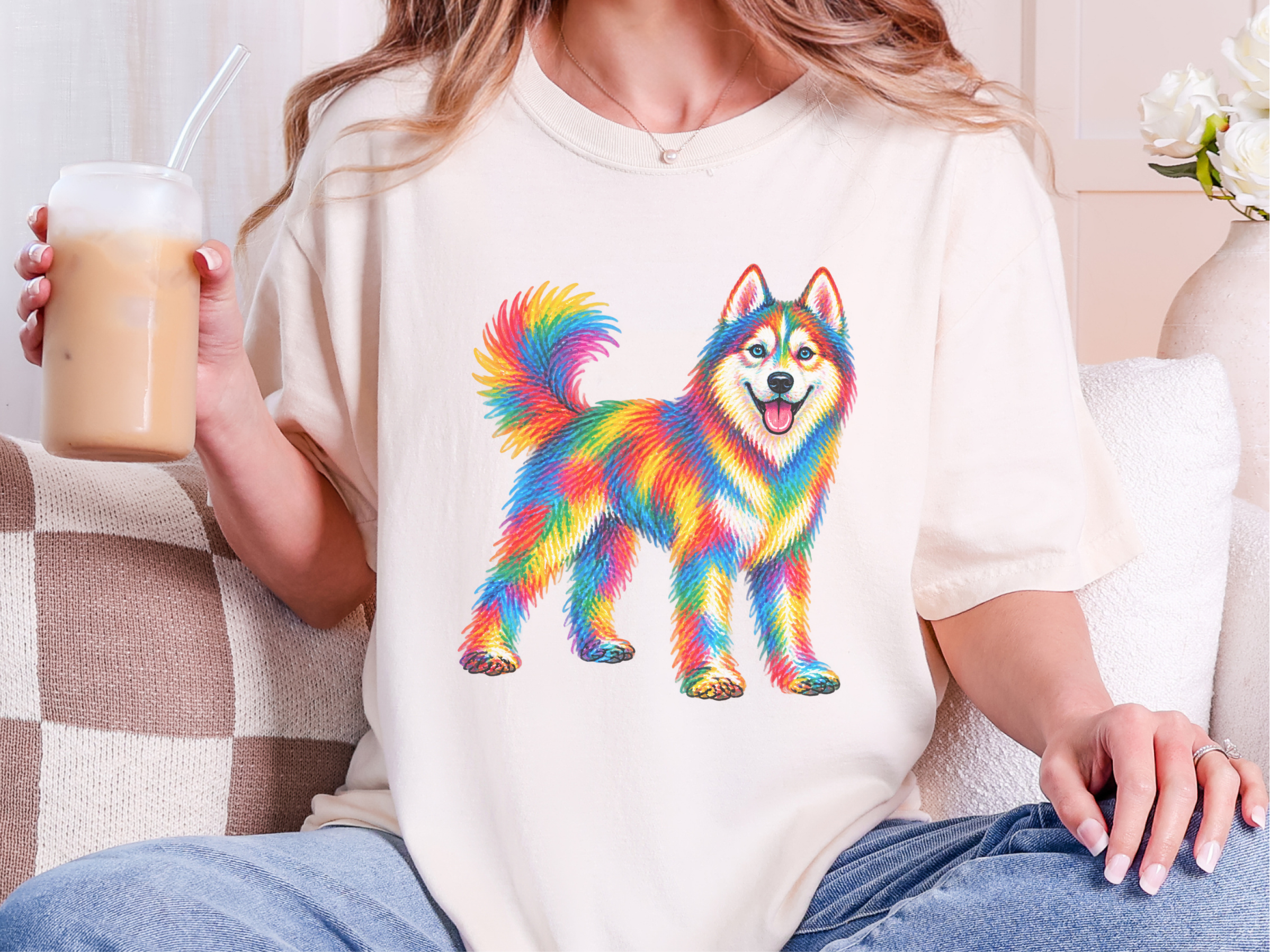 Colorful Rainbow Husky Dog doodle dog shirt - photo 7
