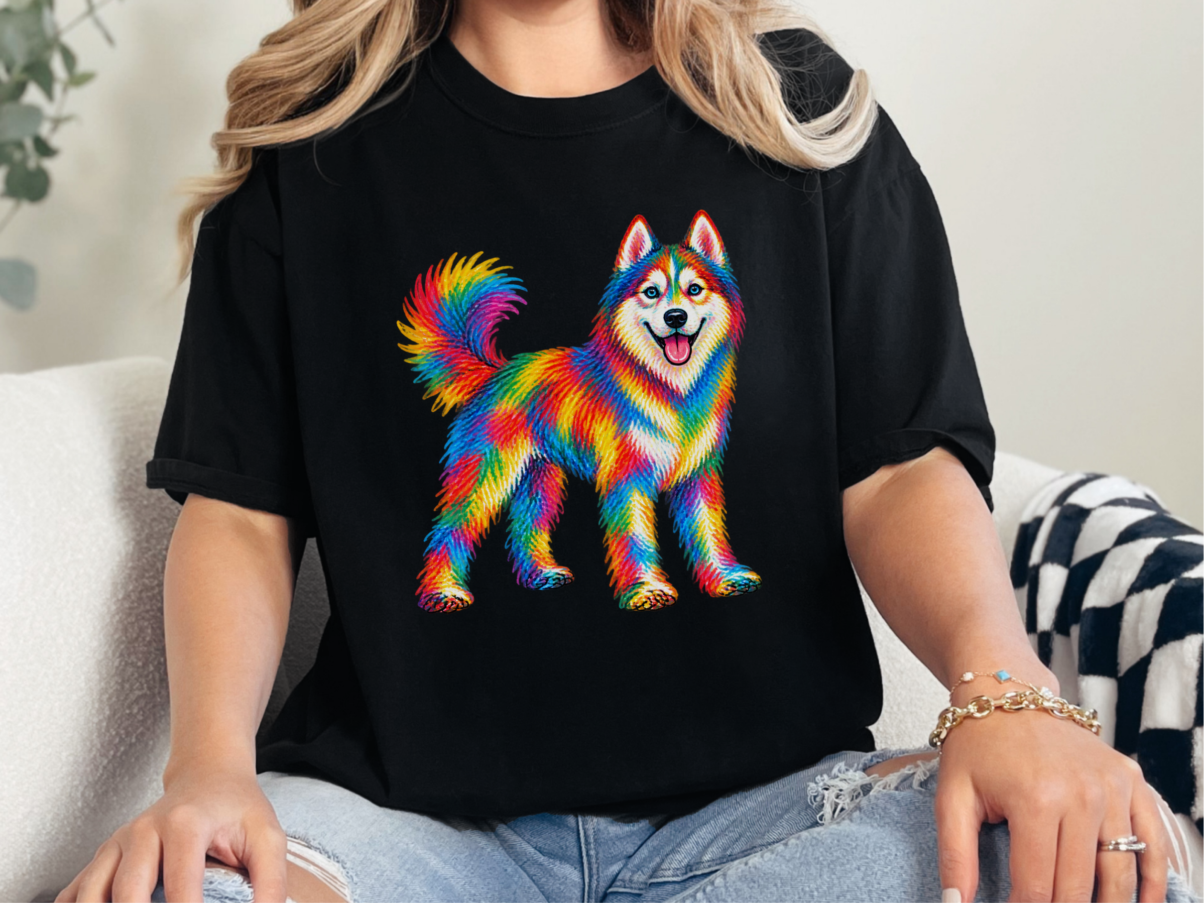 Colorful Rainbow Husky Dog doodle dog shirt - photo 3