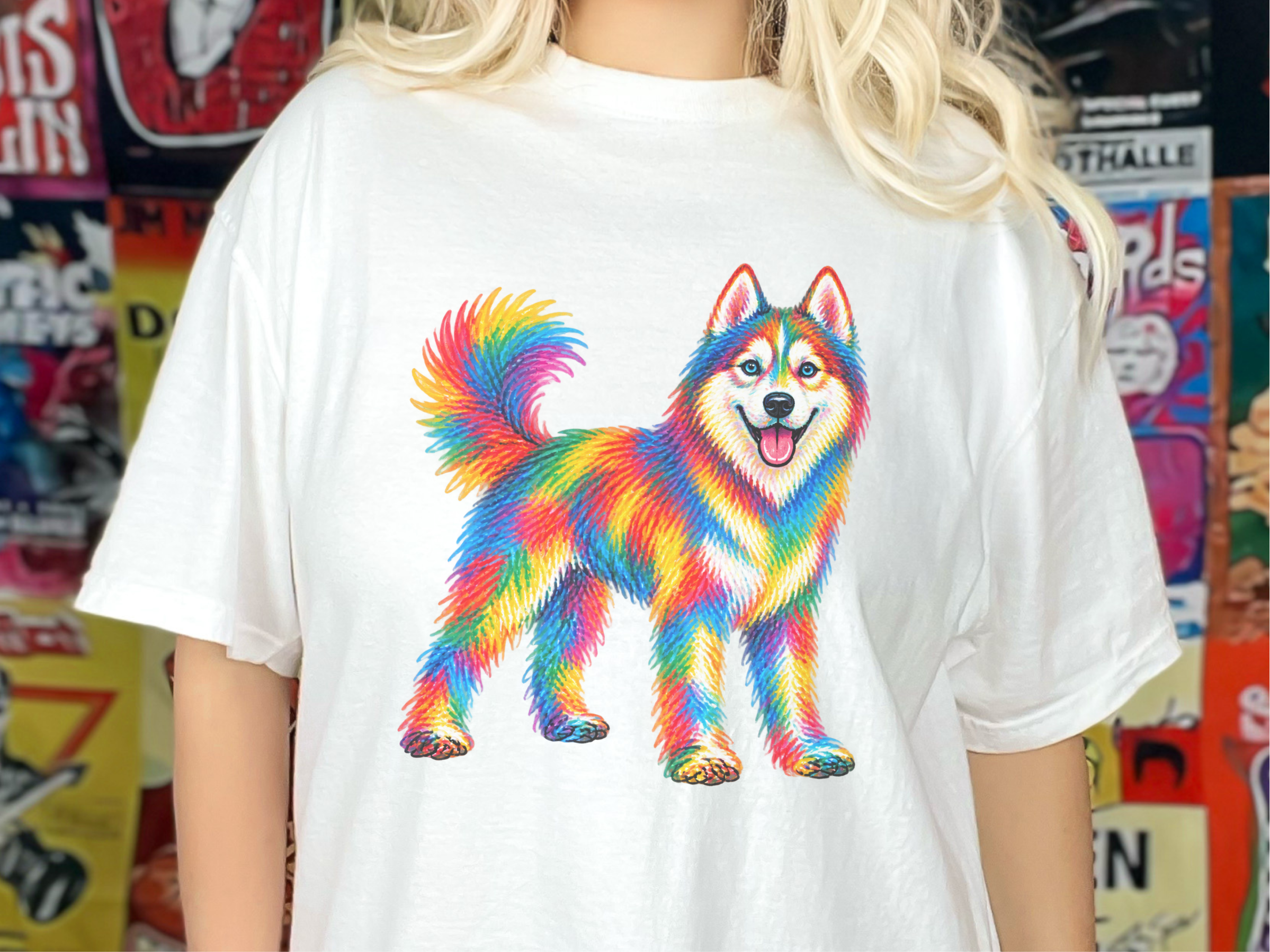 Colorful Rainbow Husky Dog doodle dog shirt - photo 2
