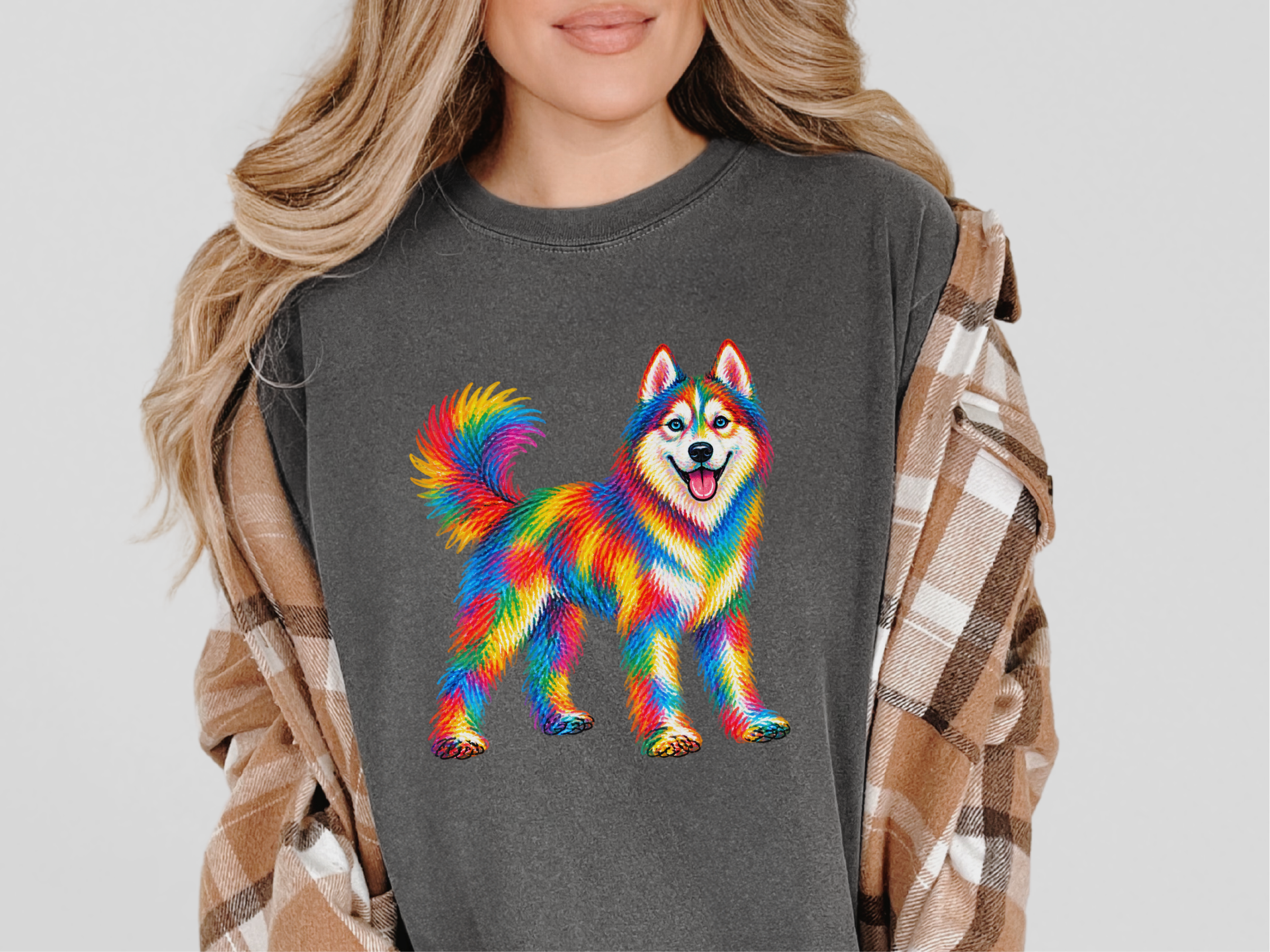 Colorful Rainbow Husky Dog doodle dog shirt - photo 4