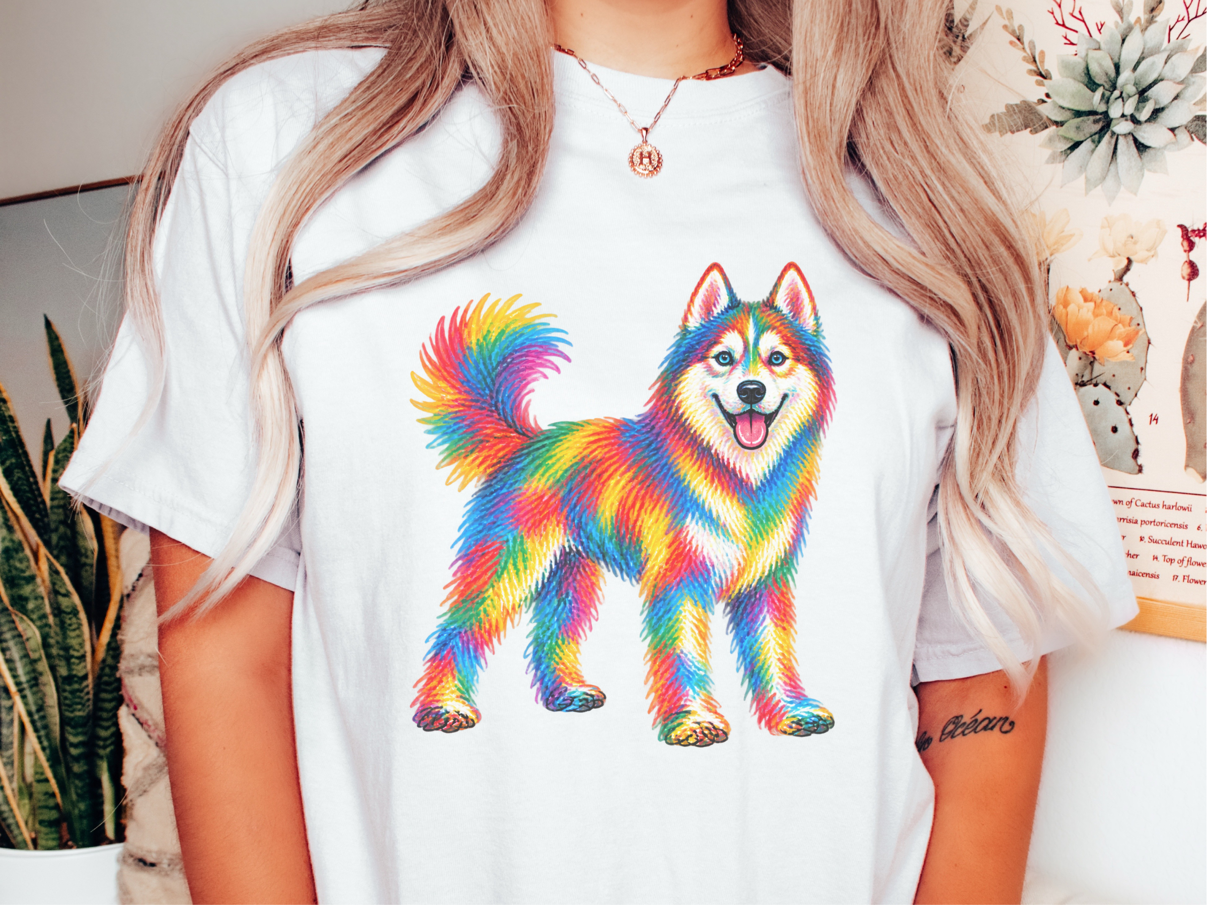 Colorful Rainbow Husky Dog doodle dog shirt - photo 1