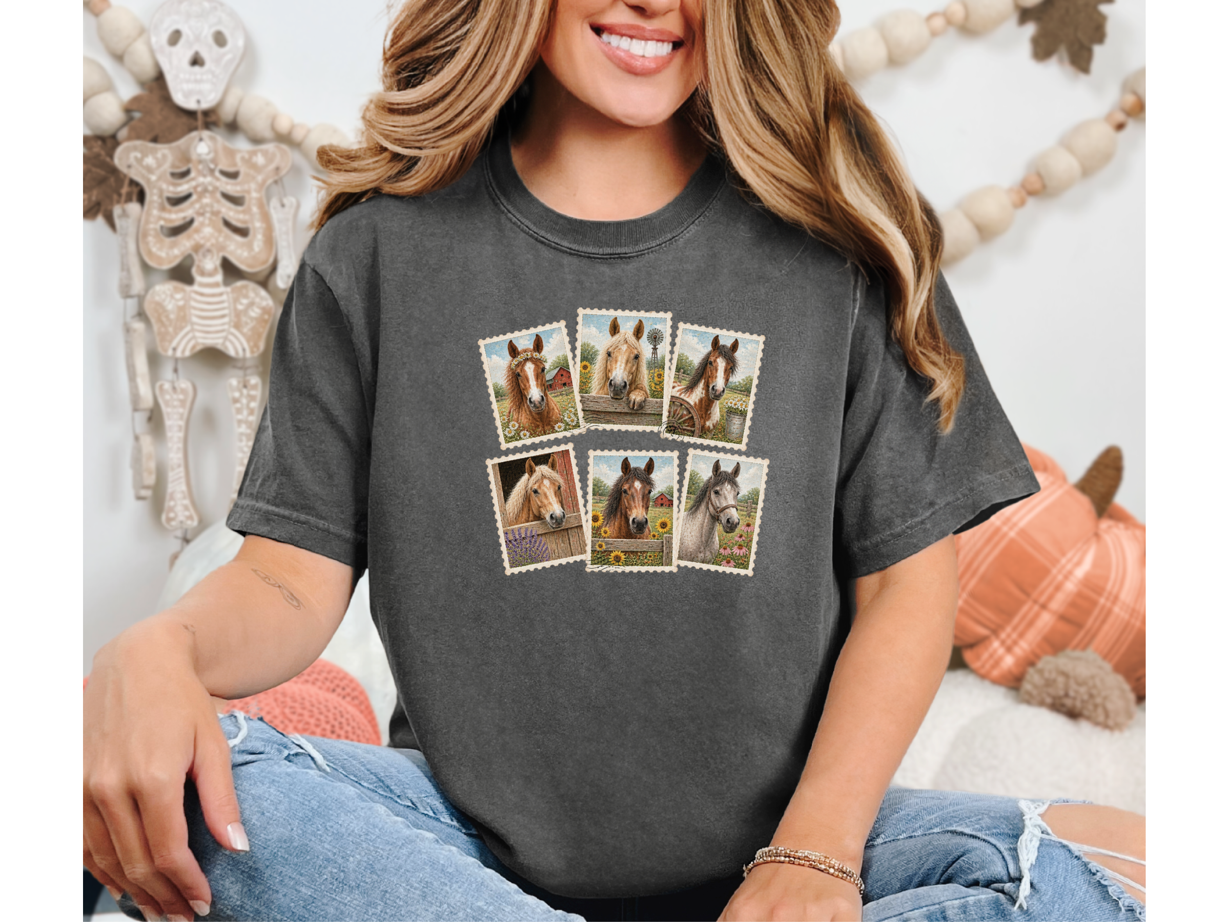 Vintage Horse Postage Stamp Collage funny shirt - photo 4