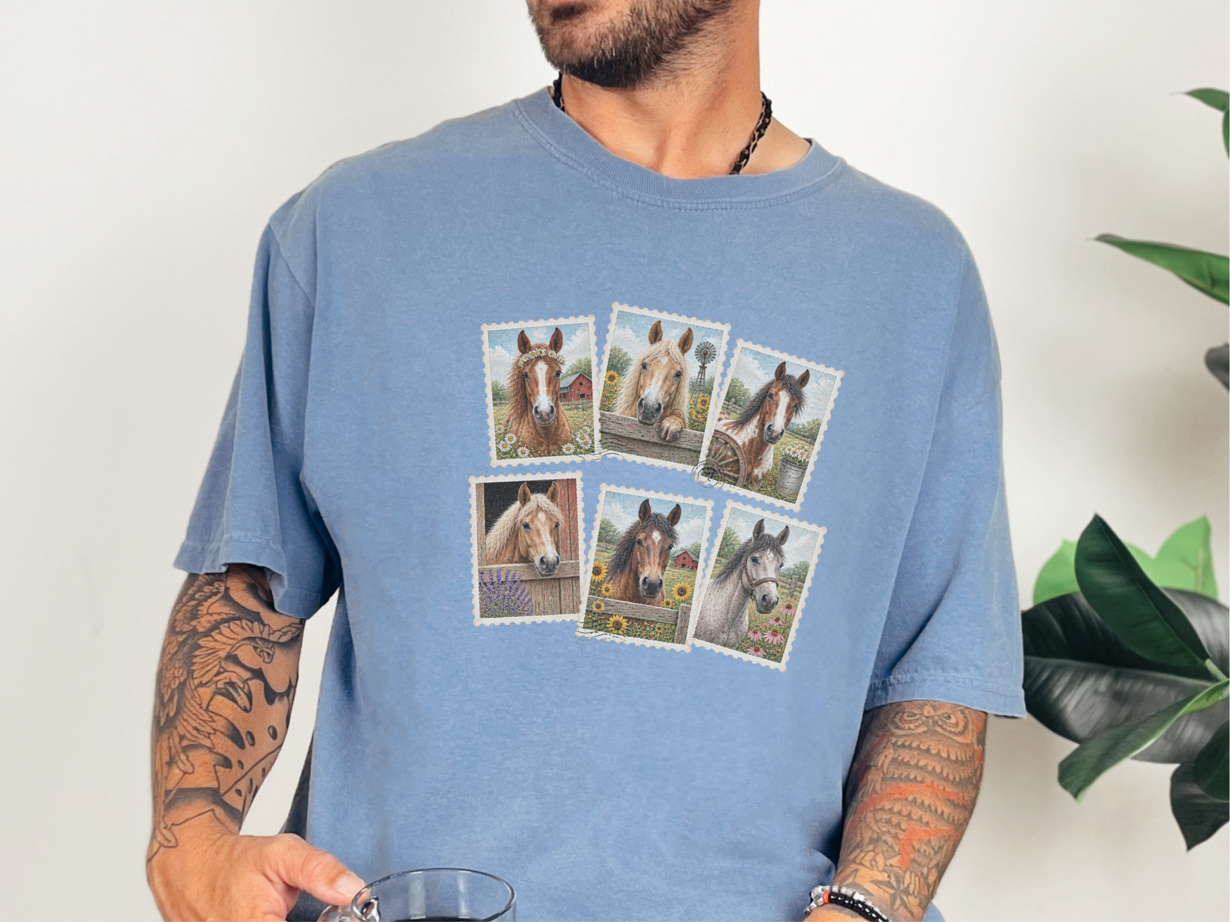 Vintage Horse Postage Stamp Collage funny shirt - photo 7