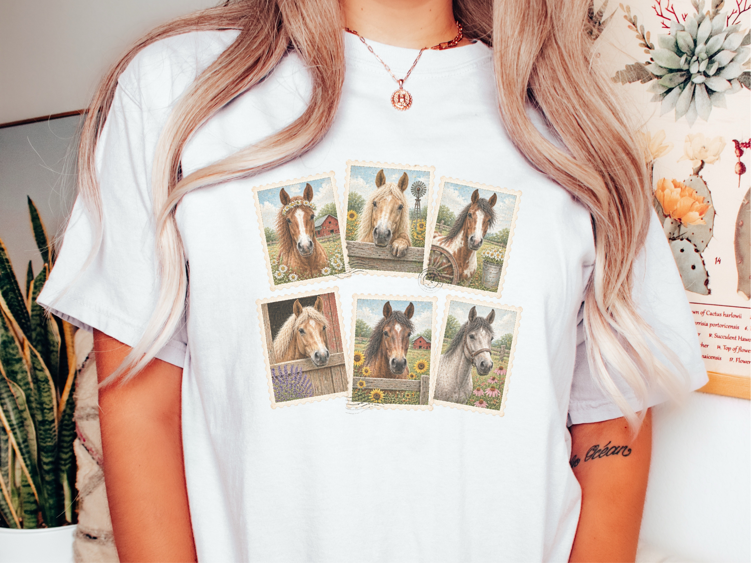 Vintage Horse Postage Stamp Collage funny shirt - photo 1