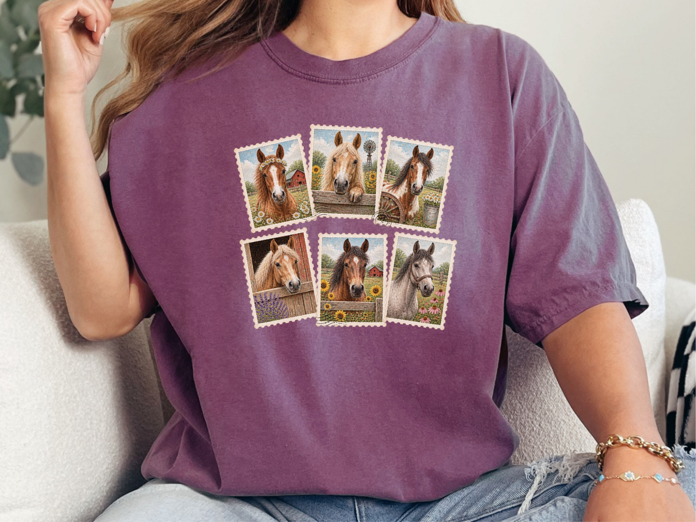 Vintage Horse Postage Stamp Collage funny shirt - photo 6