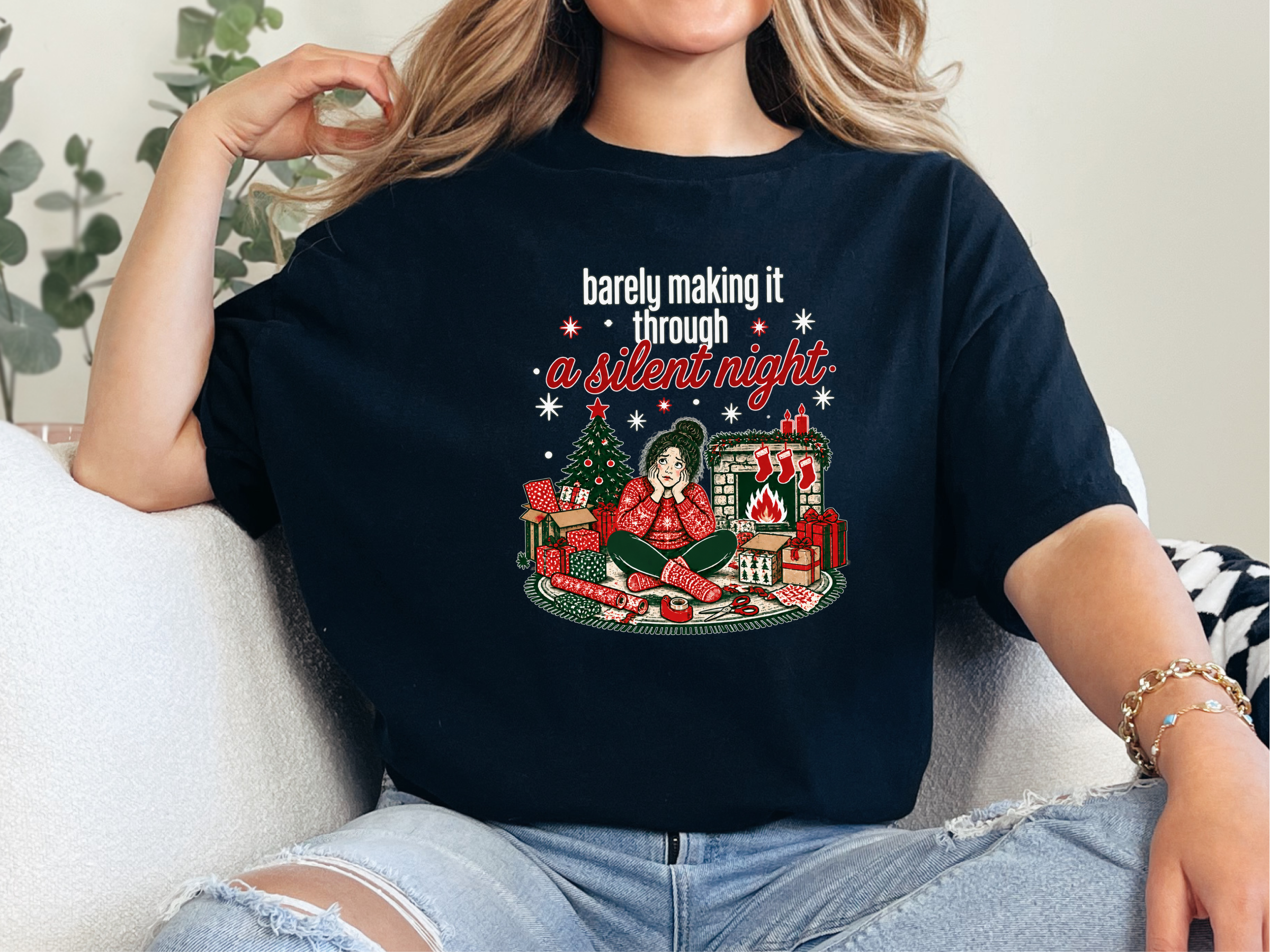 Frazzled Woman Christmas Gift Wrapping
