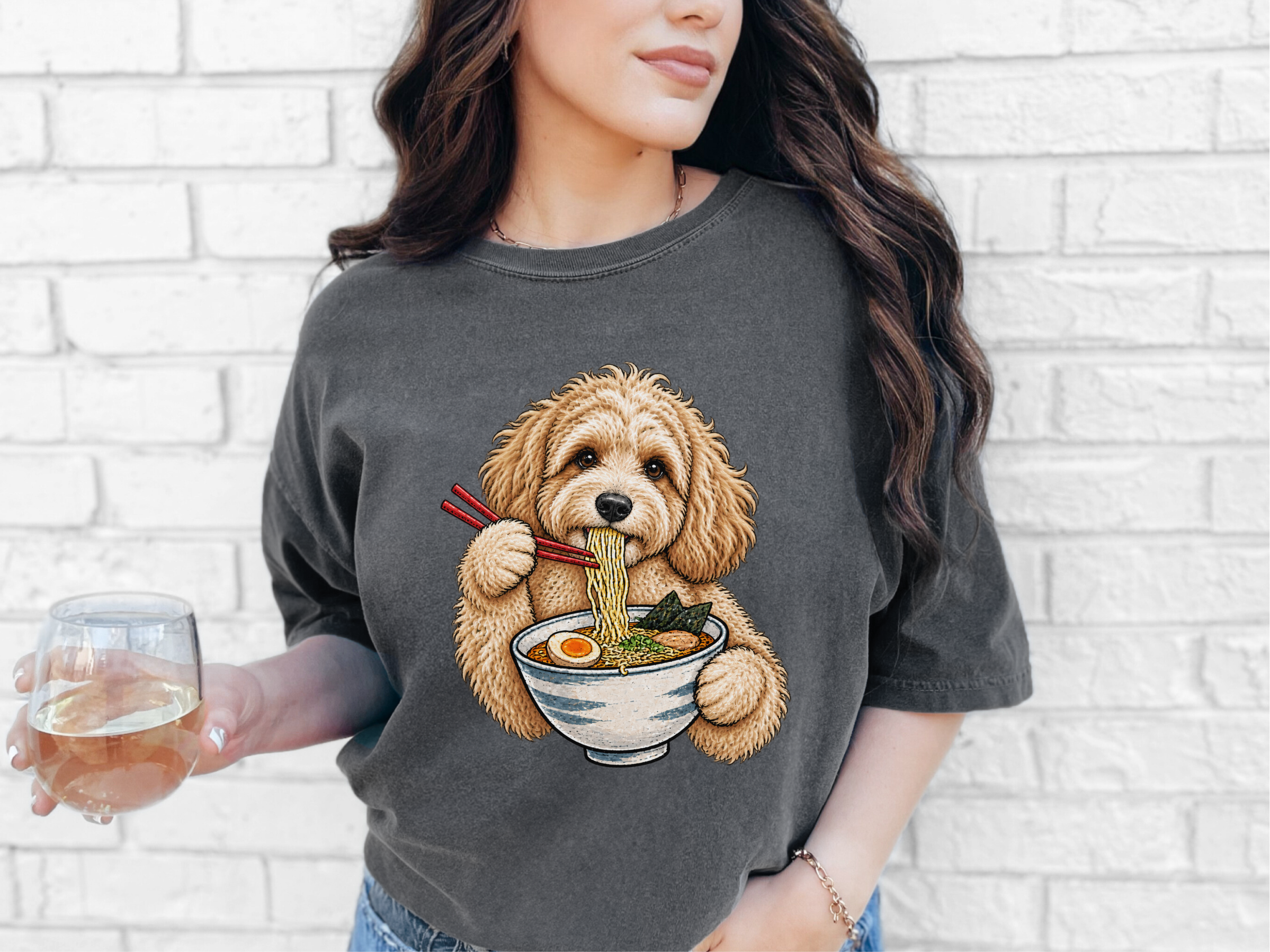 Maltipoo Eating Ramen Bowl doodle dog shirt - photo 5