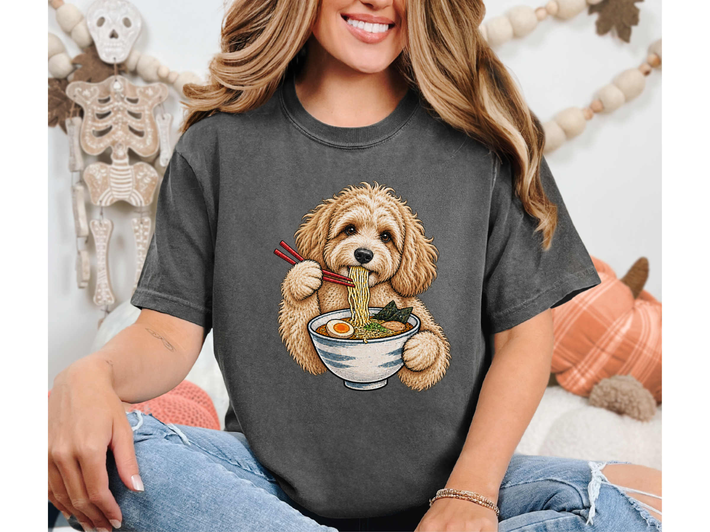 Maltipoo Eating Ramen Bowl doodle dog shirt - photo 3