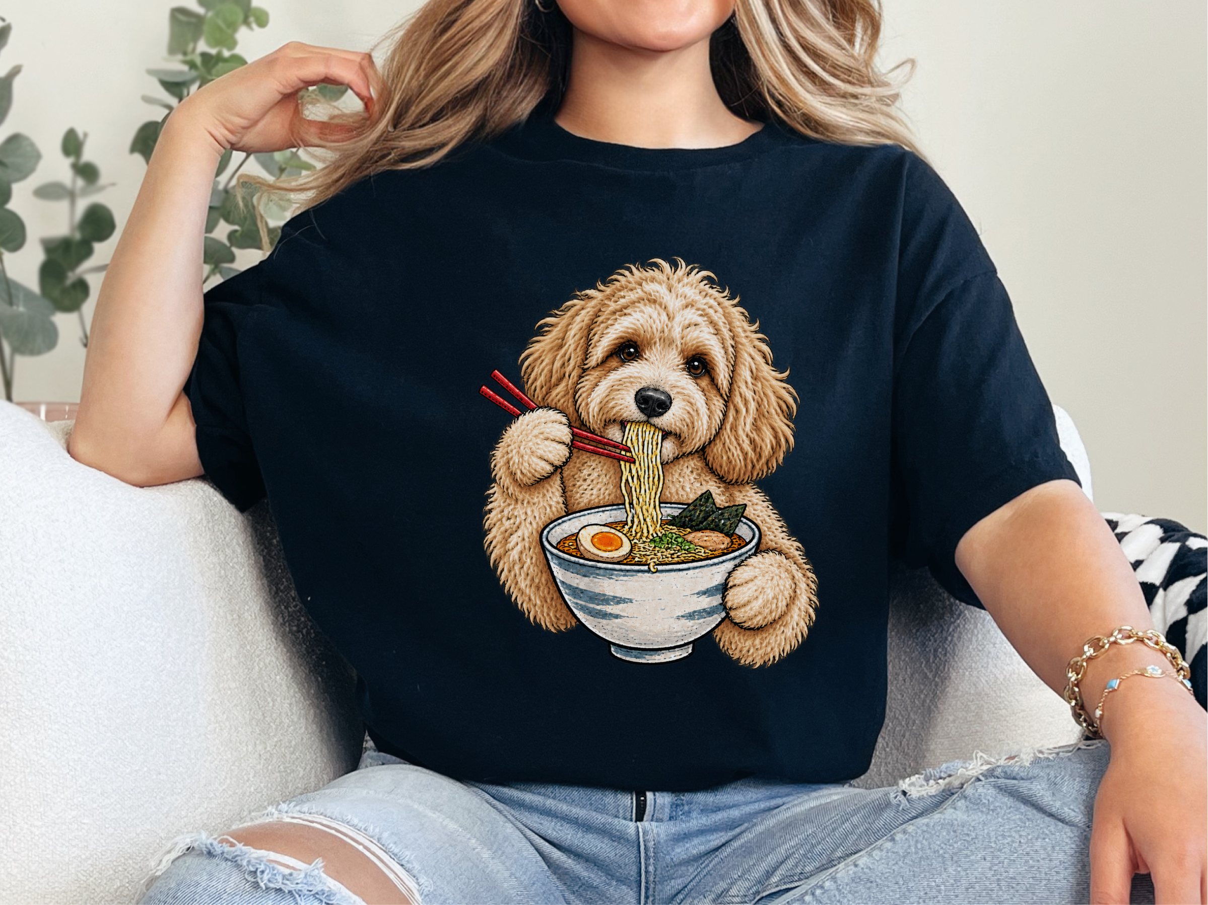 Maltipoo Eating Ramen Bowl doodle dog shirt - photo 2