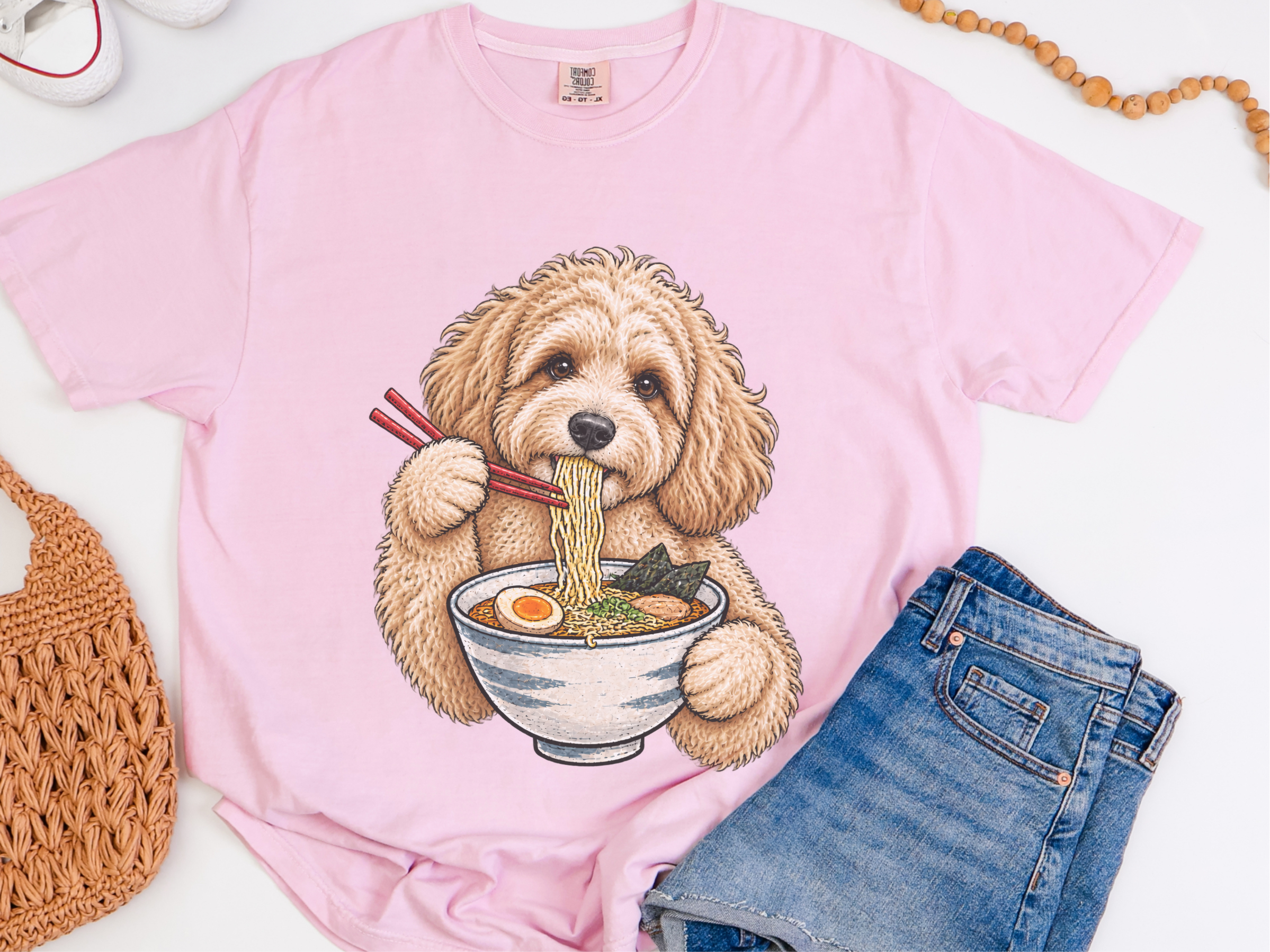 Maltipoo Eating Ramen Bowl doodle dog shirt - photo 6