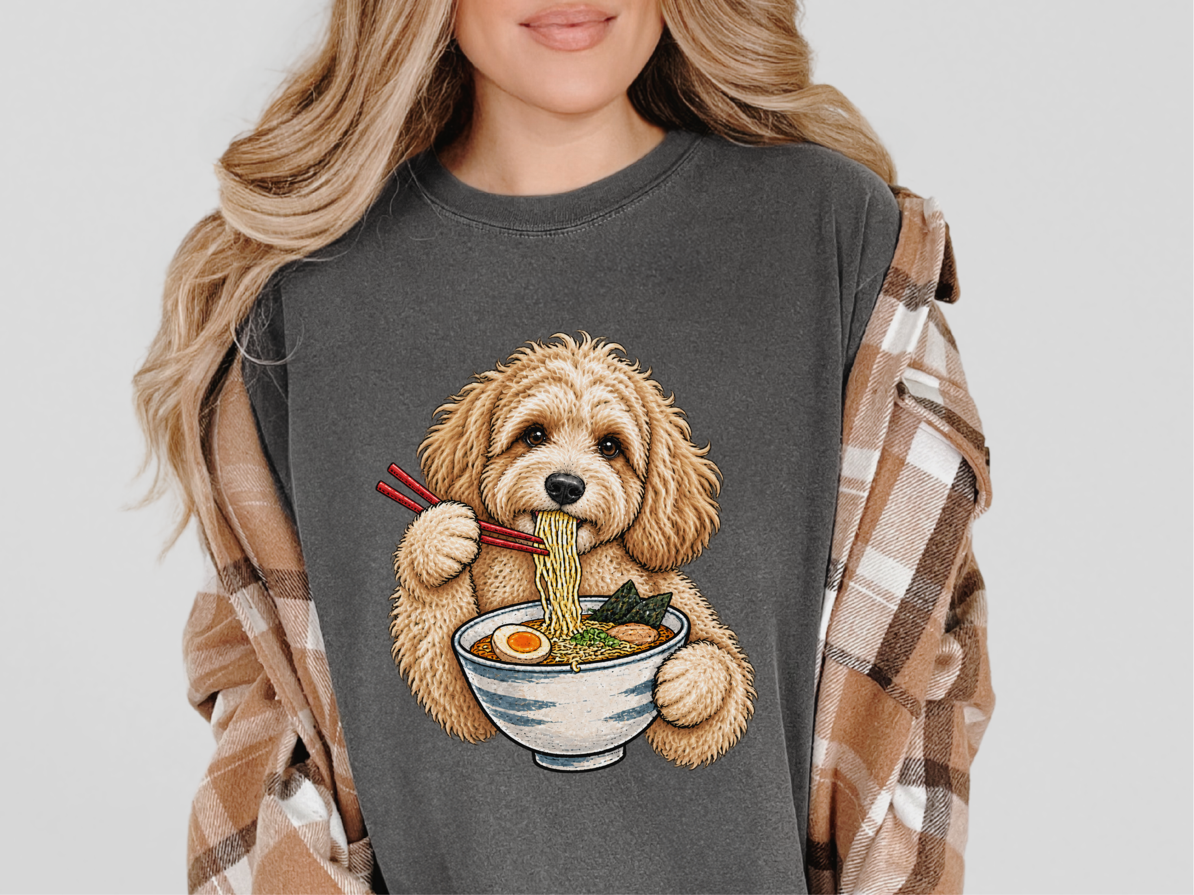 Maltipoo Eating Ramen Bowl doodle dog shirt - photo 4